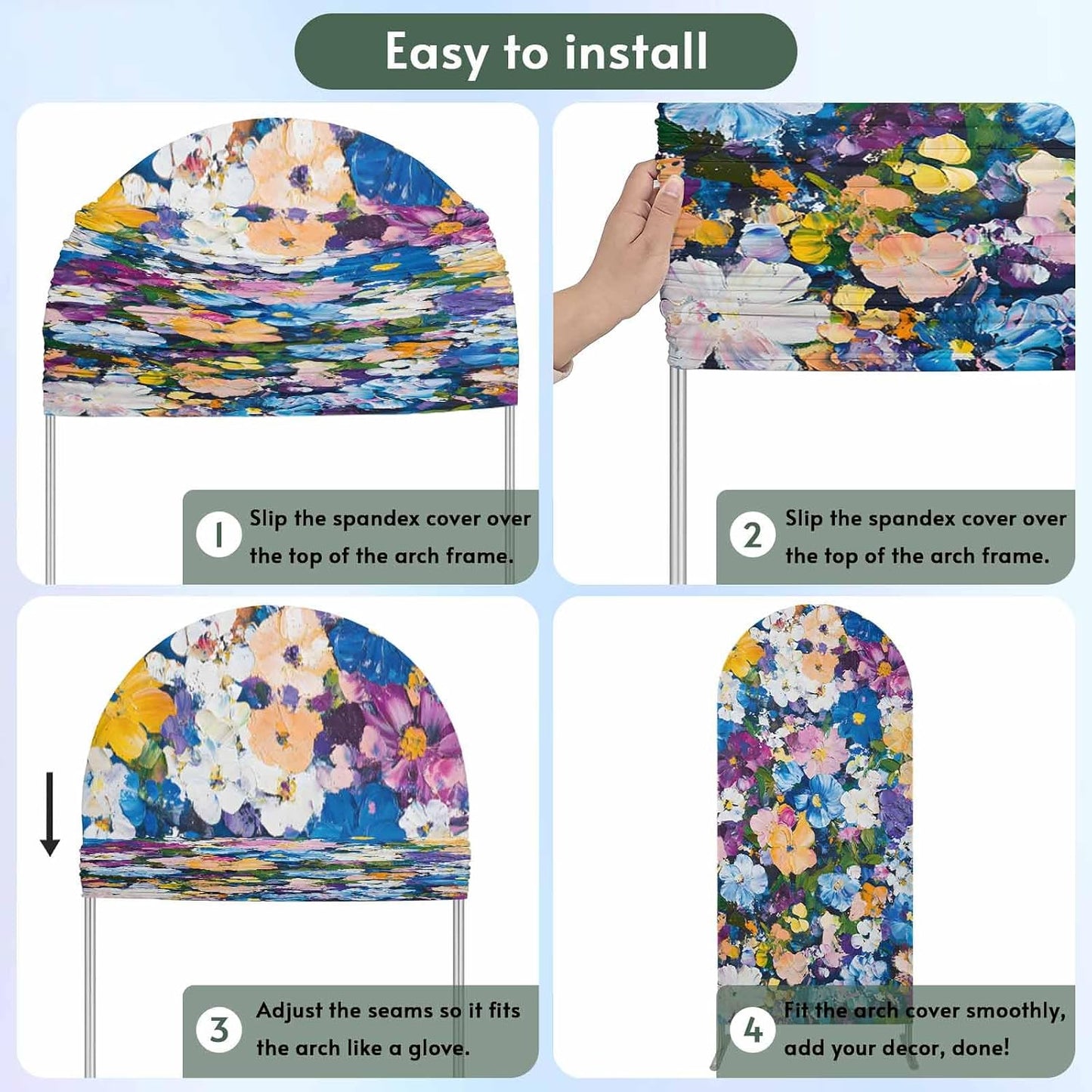 Jnbasdffb 7.2 Spring Floral Wedding Arch Cover,Stretchy Spandex Arch Backdrop Stand Covers FT,Oil Painting Flowers