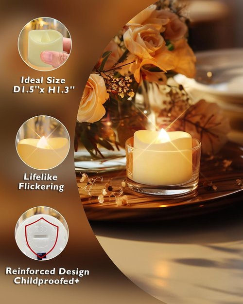 Homemory Flameless LED Tea Light Candles - 24-Pack Battery Operated | 200+ Hour Long-Lasting Decor for Weddings, Holidays & Events