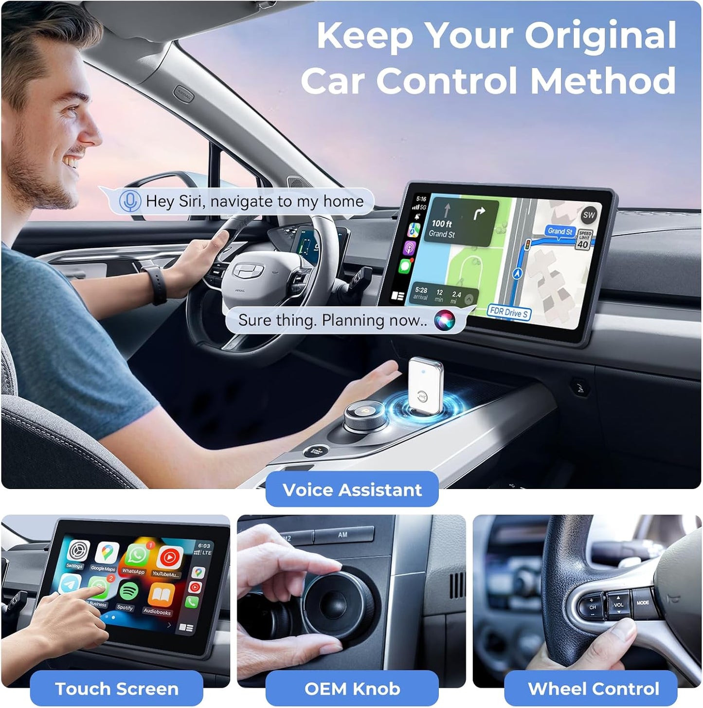 CZOCPOS 2 1 10 11 Wireless Carplay Adapter for iPhone, Convert Wired Car Play to Wireless, in Plug and Play Mini