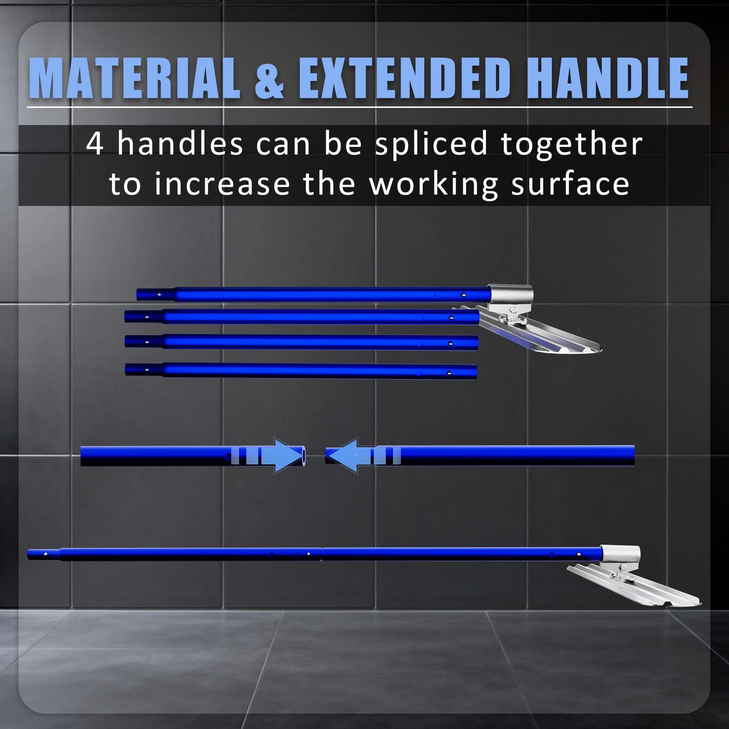 Bull Float Concrete Tools,48’’x8’’ Aluminum Magnesium Alloy Concrete Float with 4x48’’ Combinable Handles,Screeding Tool Kit,Concrete Bull Float Kit for Concrete Finishing(Blue)