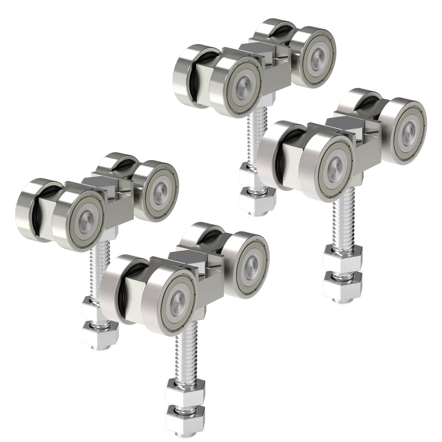 SIWOOD 4-Wheel Strut Channel Trolley 4 Pack, 800 LBS Load Capacity, Fits 1-5/8" Channel, Anti-Jam Groove, Quiet Bearings, M10 304 Stainless Steel Hardware for Indoor or Outdoor Use