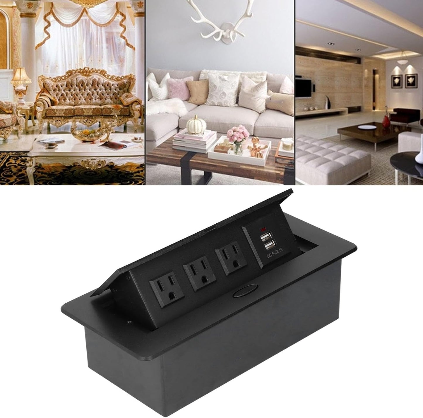 Wisoqu Recessed Power Strip, Slow Opening Power Socket with USB Charging Ports, Furniture Hidden Charging Station