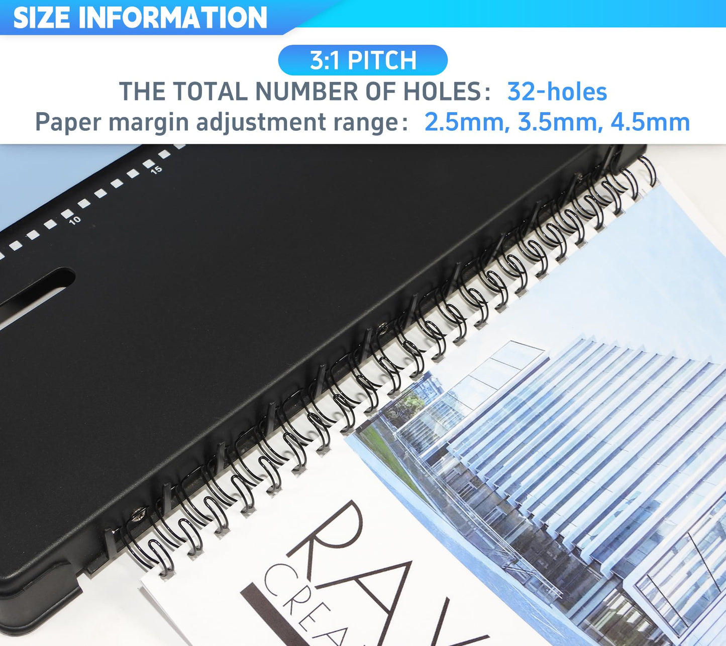 Rayson TD-132 Wire Binding Machine, 32-Hole Spiral Coil Binder, 3:1 Pitch, Punches 12 Sheets, Binds up to 120 Sheets, Sturdy Metal Construction