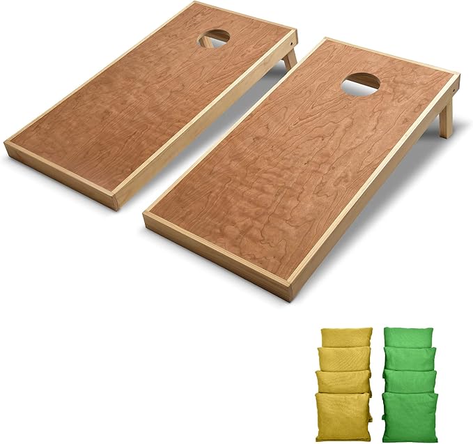 GoSports 4 ft x 2 ft Commercial Grade Cornhole Boards Set - Natural Wood Cornhole Boards, Choose from Different Bean Bag Color Combinations - Gold & Bright Green
