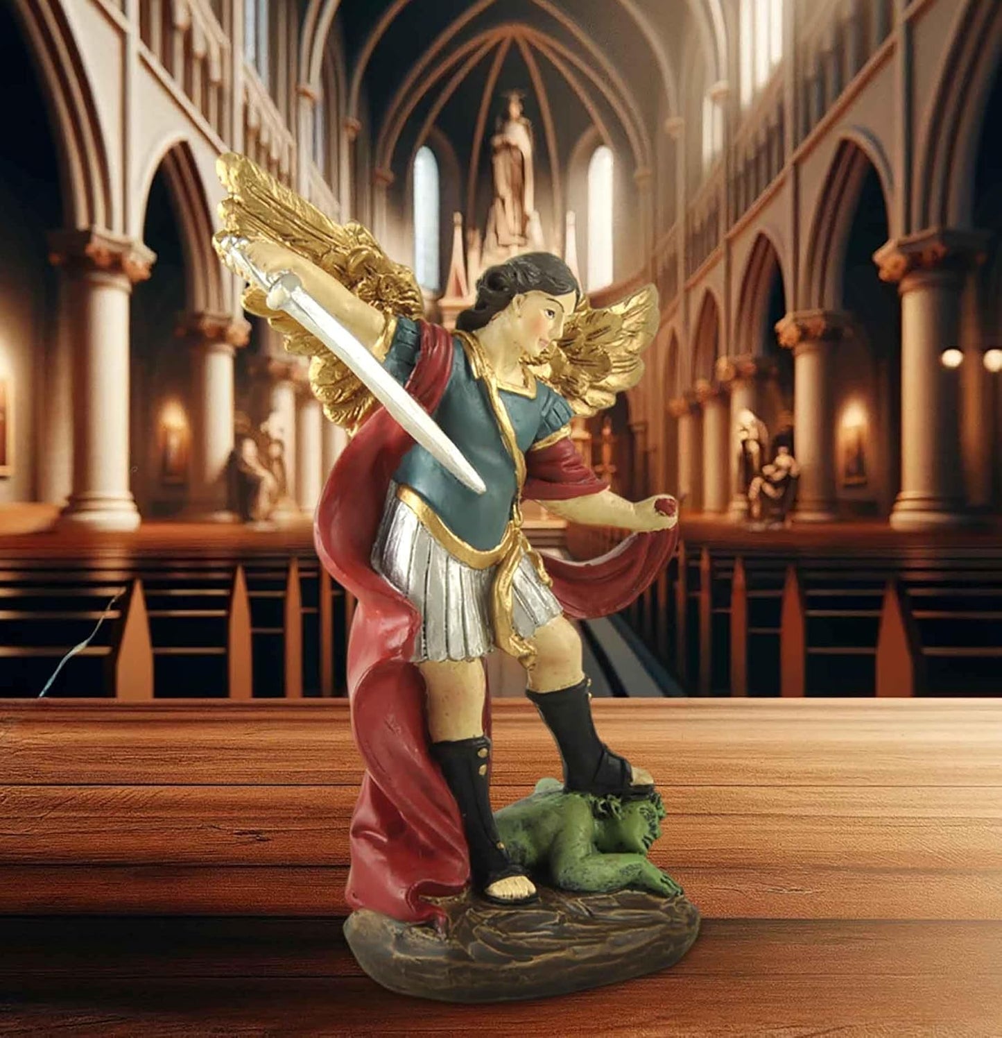 San Miguel Archangel Statue - Saint Michael Defeats Lucifer | Religious Collectible Angel Figurine, 5.31” H