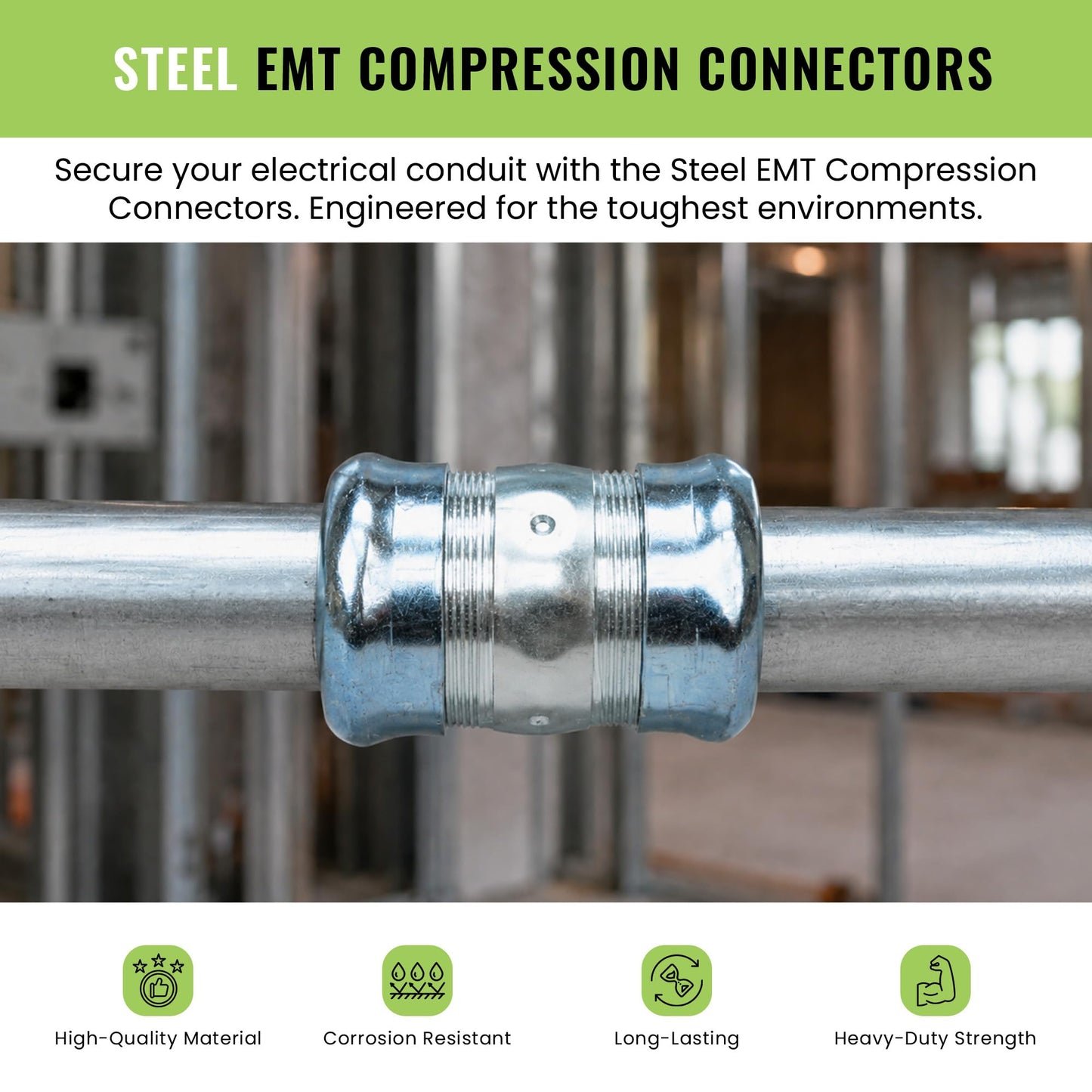 SELECT 40 Pack 3/4 Inch EMT Steel Compression Coupling – Zinc Plated Steel, Rain Tight & Insulated, Waterproof Conduit Fittings for Electrical and Home Improvement Projects