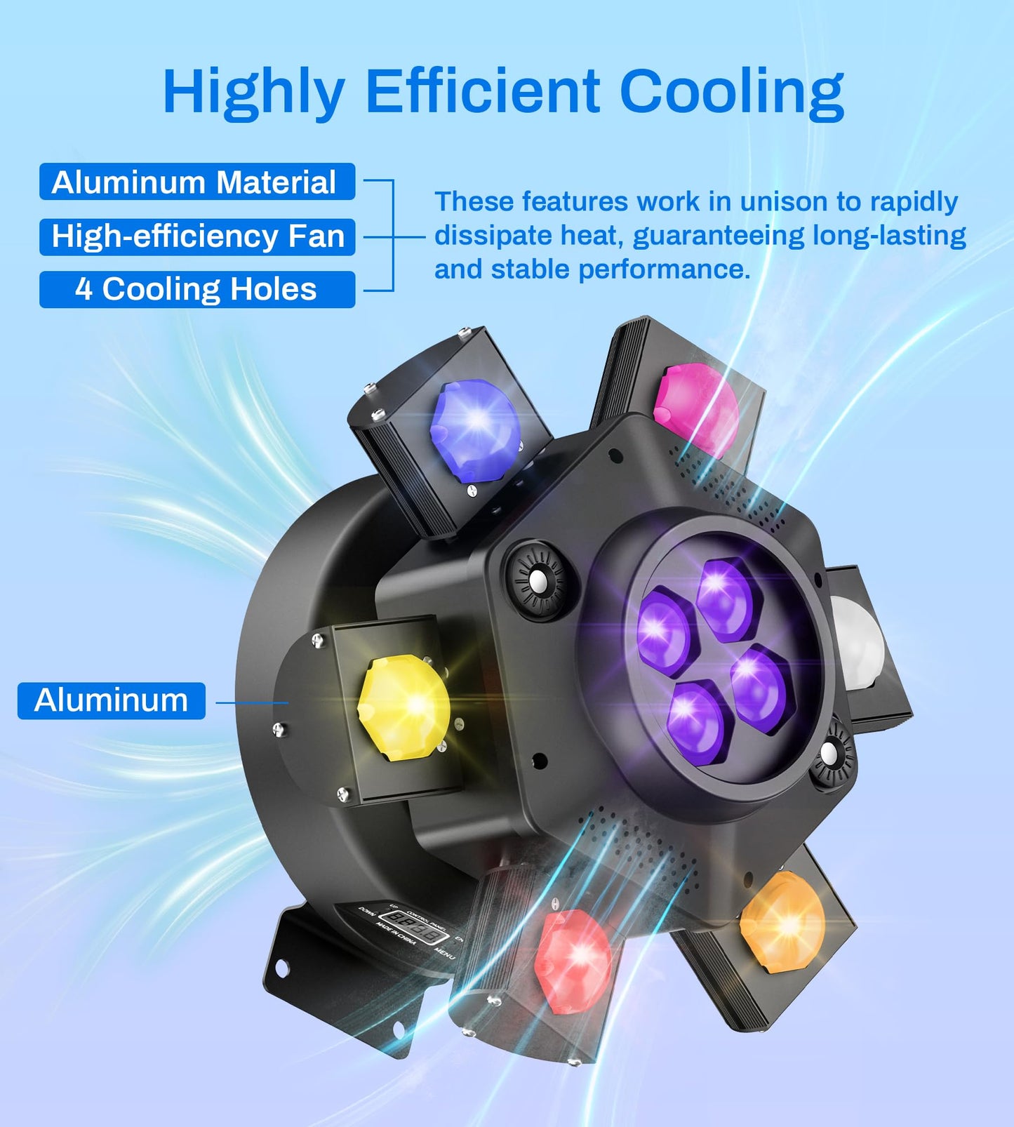 6 Arms Moving Head DJ Lights, Quality Metal Casing, 150W Disco Stage Light with RGBW 4-in-1 LED, DMX-512 & Sound Activation & Remote Control, Laser Party Lights for Bar, Wedding, Club Live House
