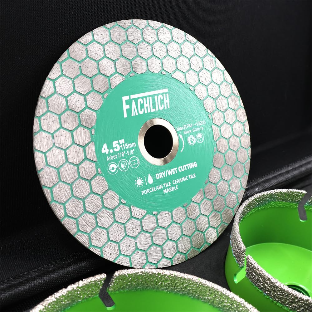 Tile Hole Saw Kit Diamond - FACHLICH 4" Diamond Core Drill Bits Set and 4.5" Diamond Cutting Grinding Blade for Porcelain Ceramic Tile Marble Granite etc