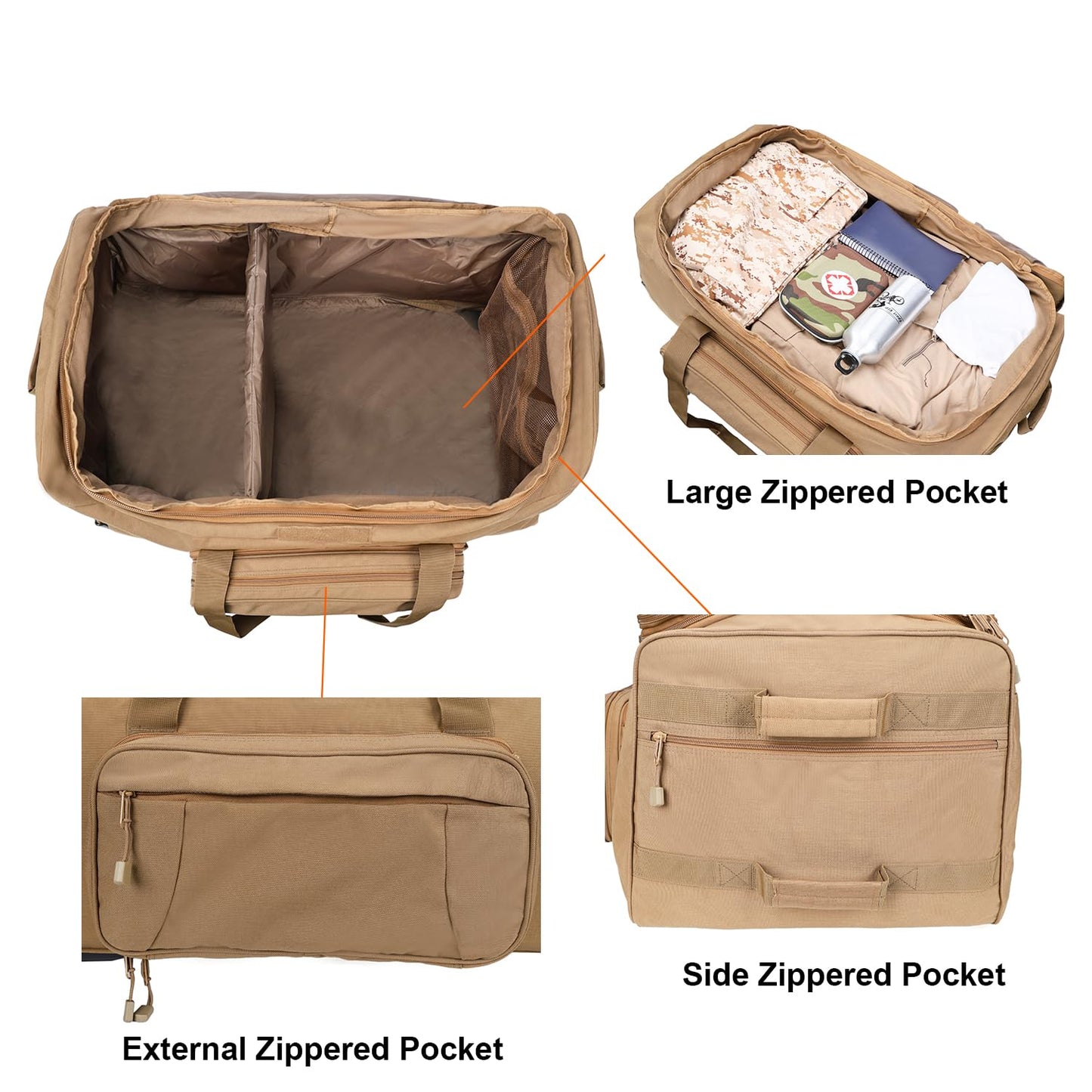 Military Wheeled Deployment Bag Large Tactical Heavy Duty Duffel Bag for Camping Hiking (Tan)