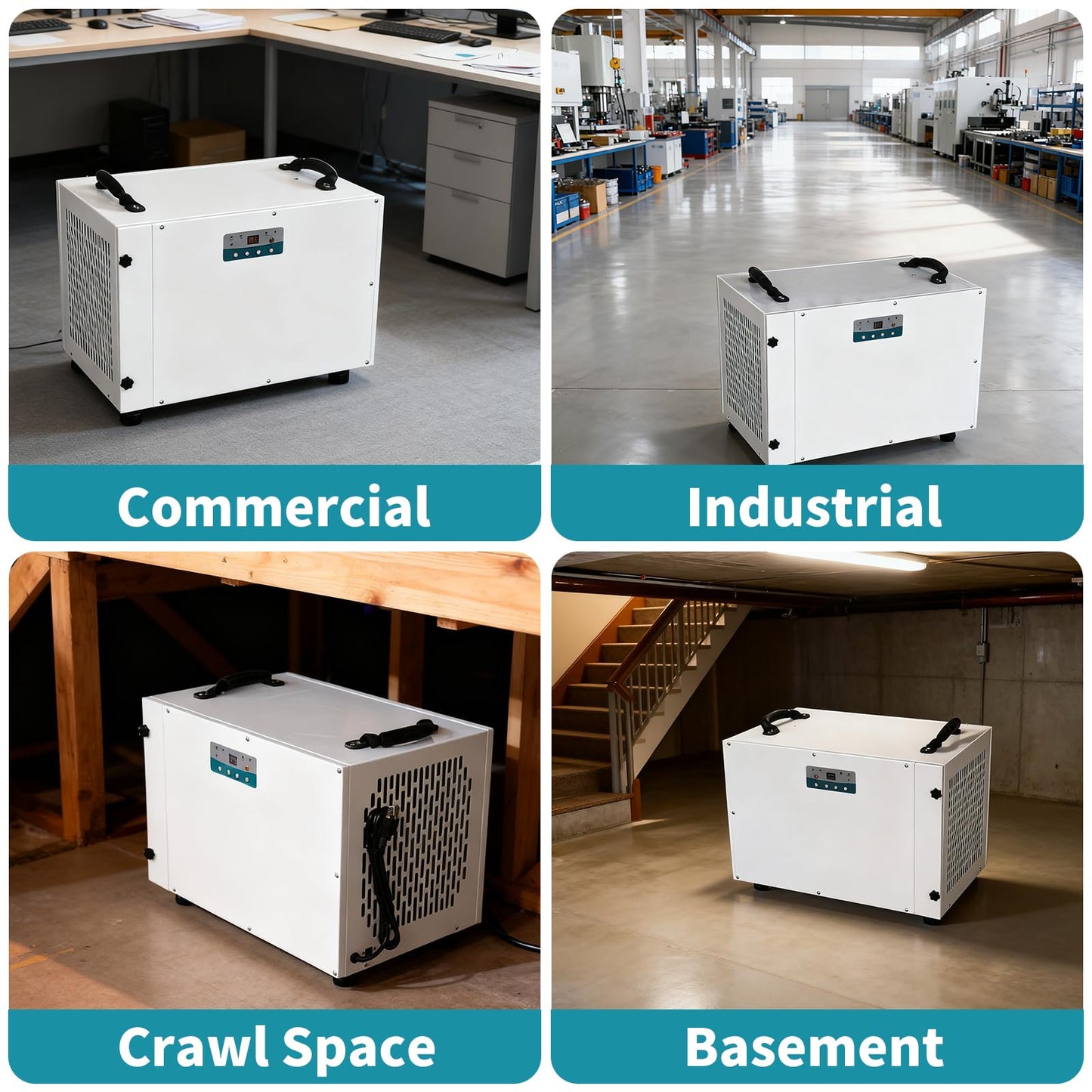AMARITE 198 PPD Dehumidifier for Basement and Crawl Space with HEPA Filter, Commercial Industrial Grade, 90 PPD AHAM, 238 CFM, Auto Drain & Defrost, Water Damage Restoration, Rugged Metal Shell