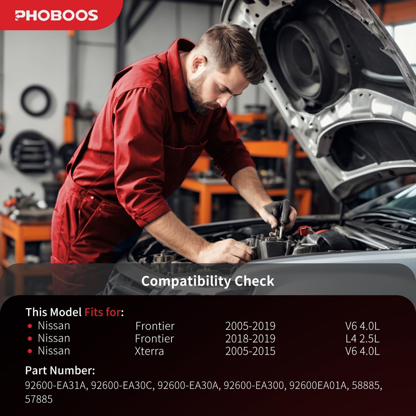 PHOBOOS A/C Compressor with Clutch Compatible with Nissan Frontier 2005-2019 L4 2.5L/V6 4.0L, Xterra 2005-2015, V6 4.0L, Fast Cooling, Low Noise, Easy Installation, Ref. 58885