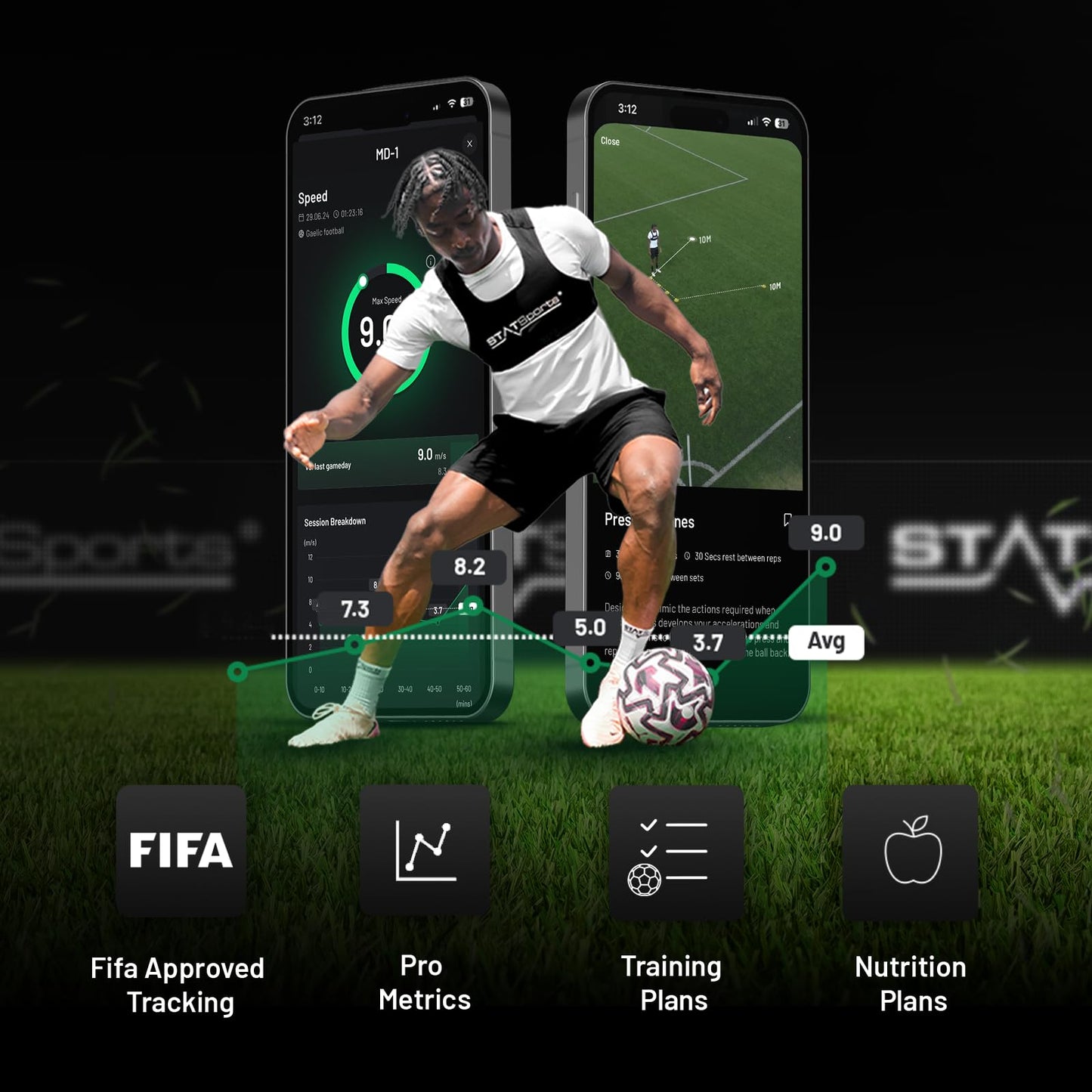 STATSports Academy GPS Soccer Tracker Vest - Advanced All-in-One Sports Tracker with Drills, Coaching & Nutrition - Tracks 24 Key Metrics - Football GPS Vest Used by Pro Players & Teams, Youth L