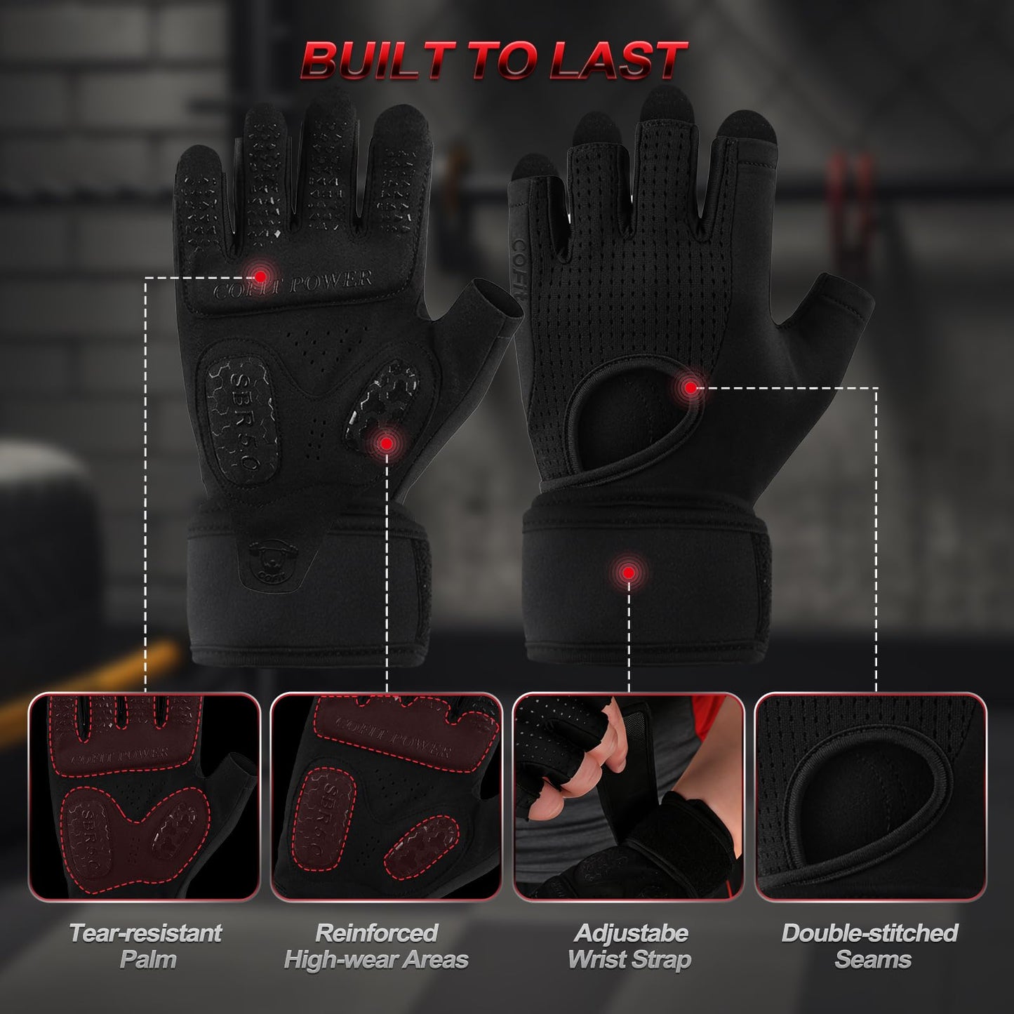 COFIT Weight Lifting Gloves for Men Women, Workout Gloves with Wrist Wrap Support, 5MM SBR Palm Padding, Half Finger Breathable Gym Gloves with Non-Slip Grip for Weightlifting, Training, Pull Ups-S