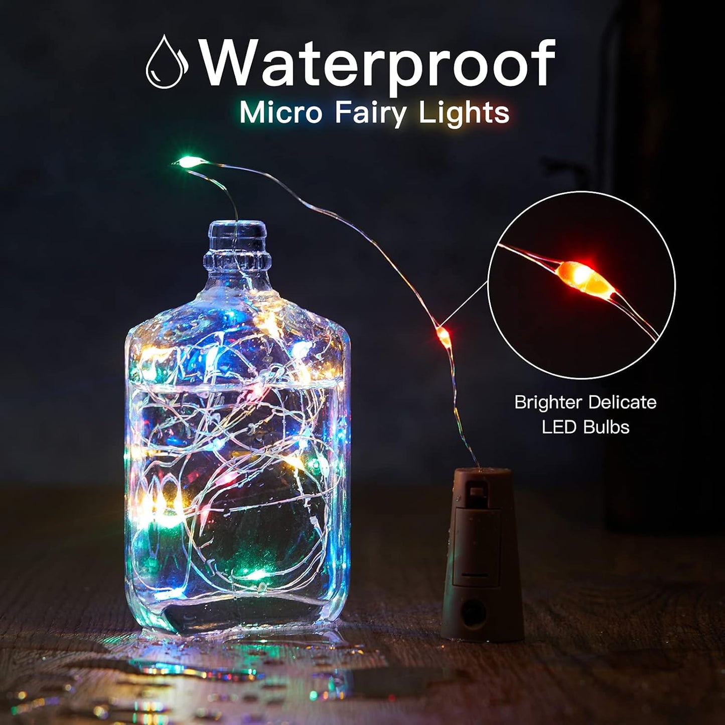Skiennix Wine Bottle Lights - 10 Pack 20 LED Waterproof Cork Twinkle Lights | Silver Wire Mini Fairy Lights for DIY Party Décor
