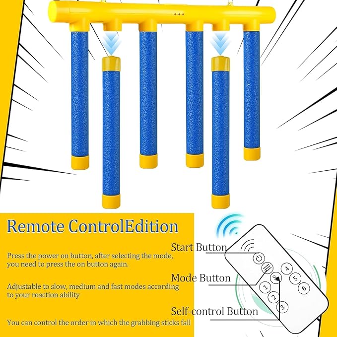 Reflex Challenge Game - Drop Sticks, Hand Eye Coordination, Reaction Training, 3 Adjustable Speeds, Remote Control