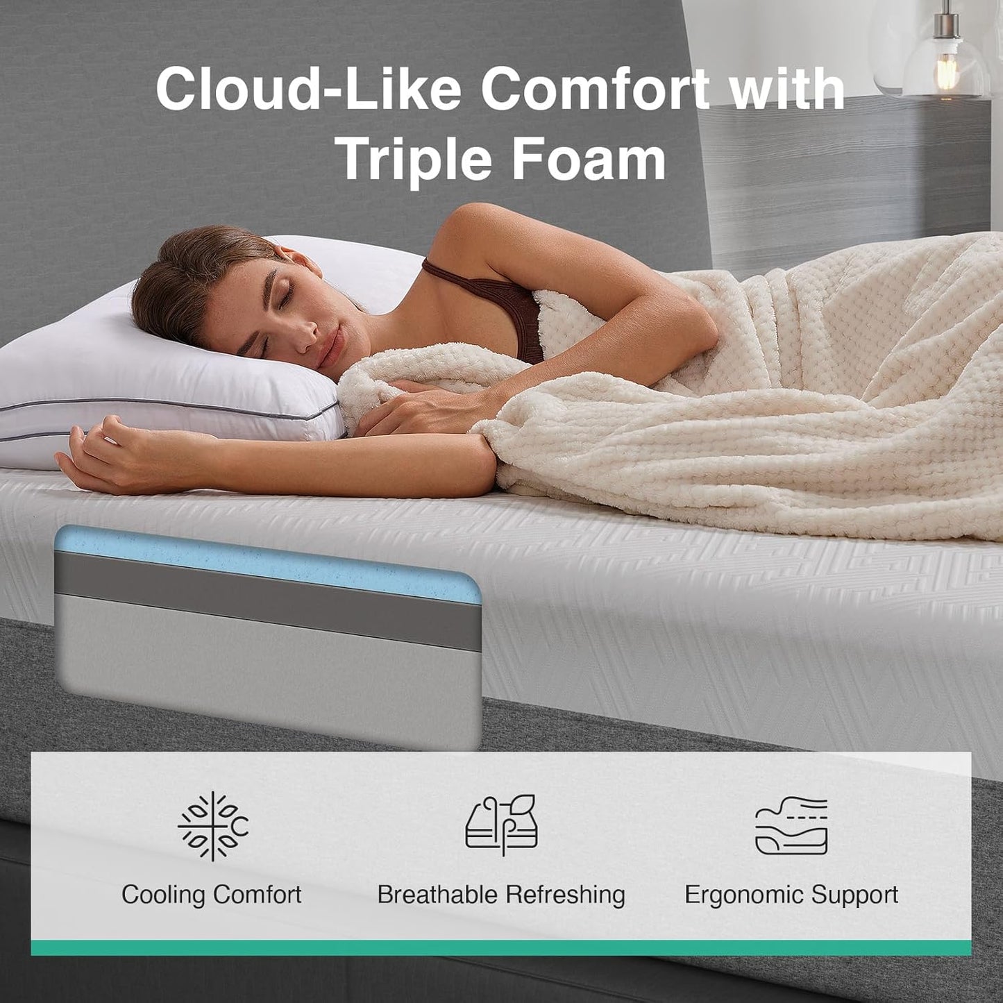 Novilla 14-Inch King Size Memory Foam Mattress - Plush Comfort & Pressure Relief | Bliss Grey
