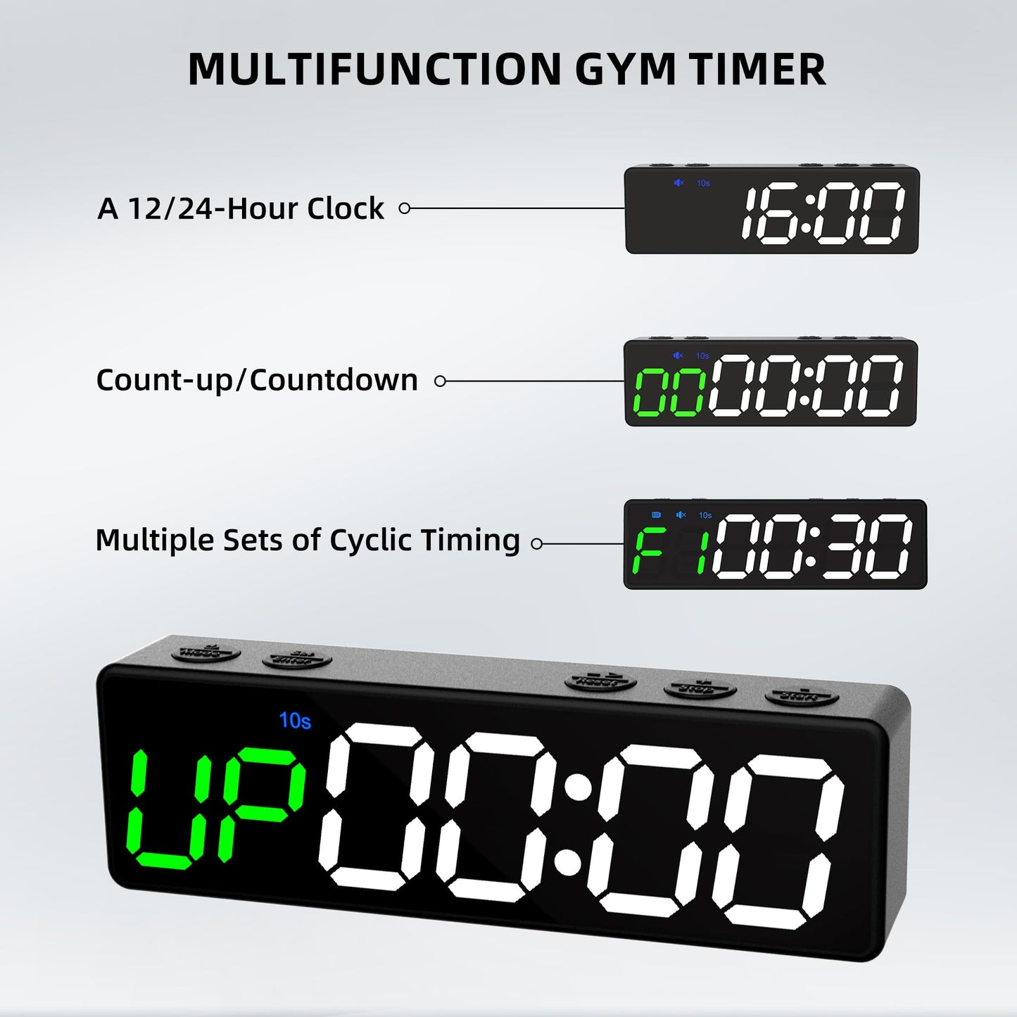 Mini Portable Gym Timer Clock, Large LED Digital Display Screen, Powerful Magnet, Powerful Battery, Count up/Down, Stopwatch, Exercise Interval Timer, Eight Fitness Modes, Suitable for Home and Gym