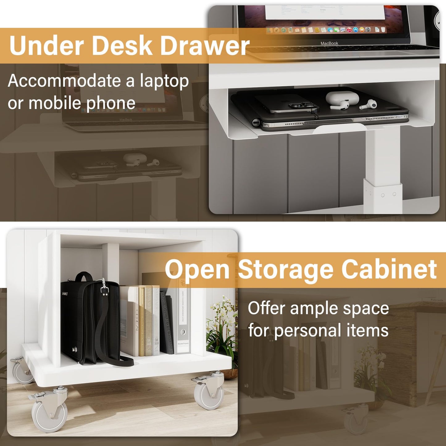 Natwind Mobile Workstation, Rolling Laptop Cart with Large Surface & Pneumatic Height Adjustable Design, for Medical Hospital Clinics, Office Presentation, Teachers Podium, with Drawer & Open Cabinet