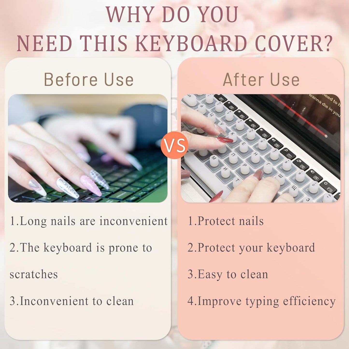 Luxe Louise 13"/14"/15"/16" 2020-2025 Keyboard Cover for Long Nails, Acrylic Gel Nails - Silicone Keyboard Protector