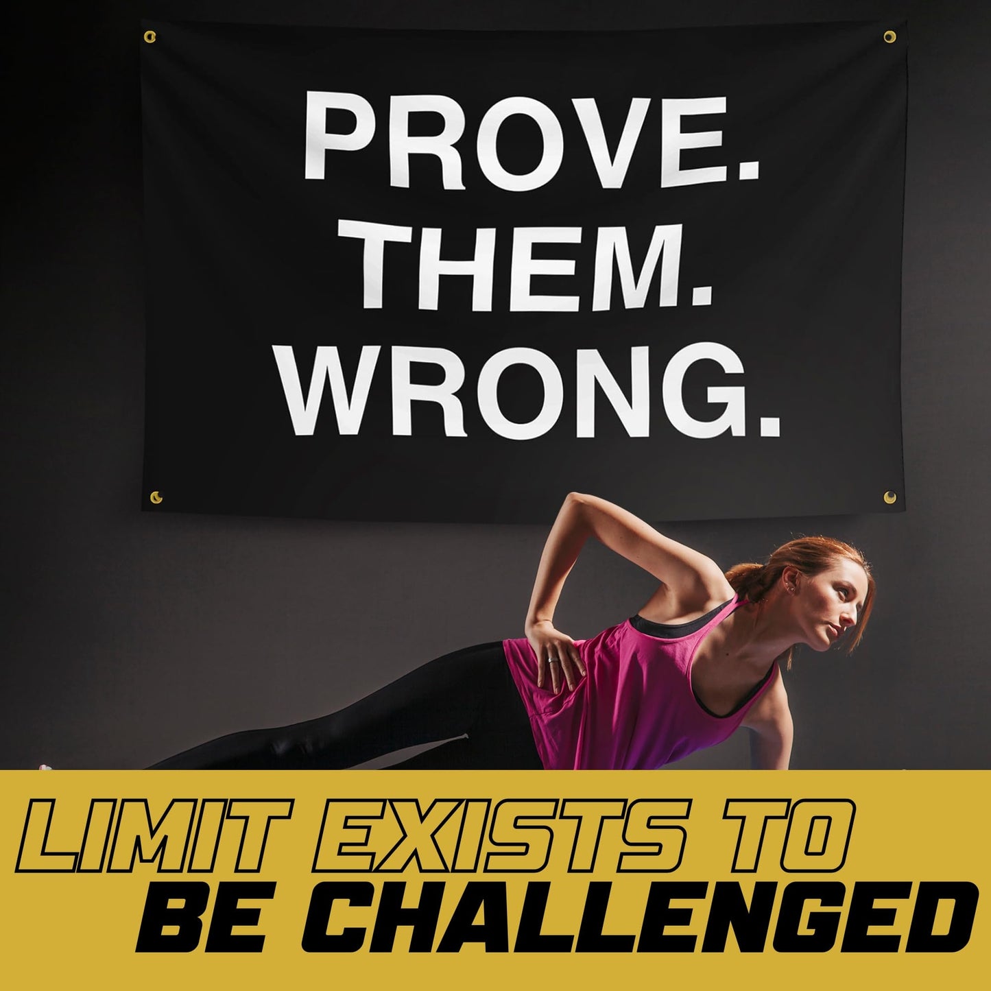 Gold Trident Flags Prove Them Wrong Motivational Gym Banner – Discipline Poster for Gym, Dorm, Home Workout Space – Cool Fitness Wall Decor – Durable Polyester, Double Stitched Flag – 3x5 Feet