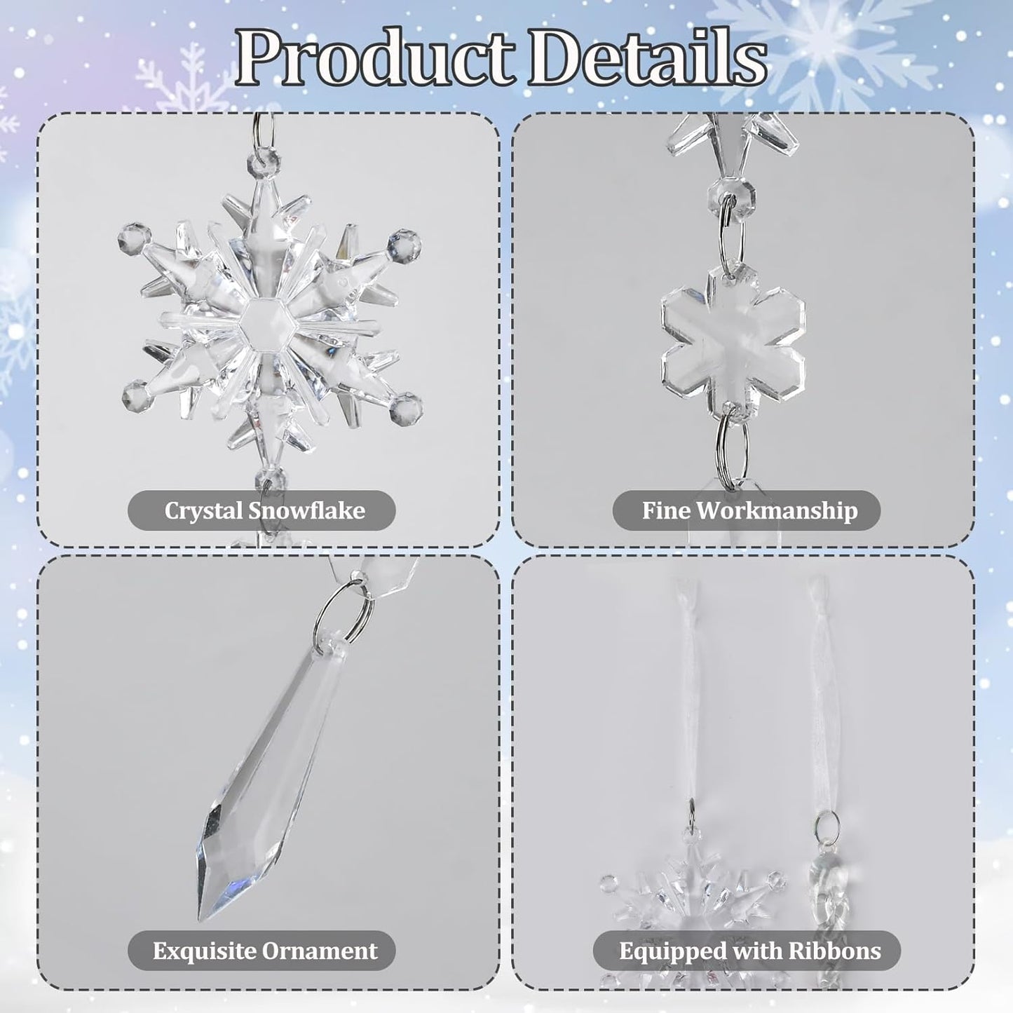 Skiennix Crystal Ornaments - 21pcs Sparkling Snowflake Christmas Tree Decorations | Holiday Home Decor