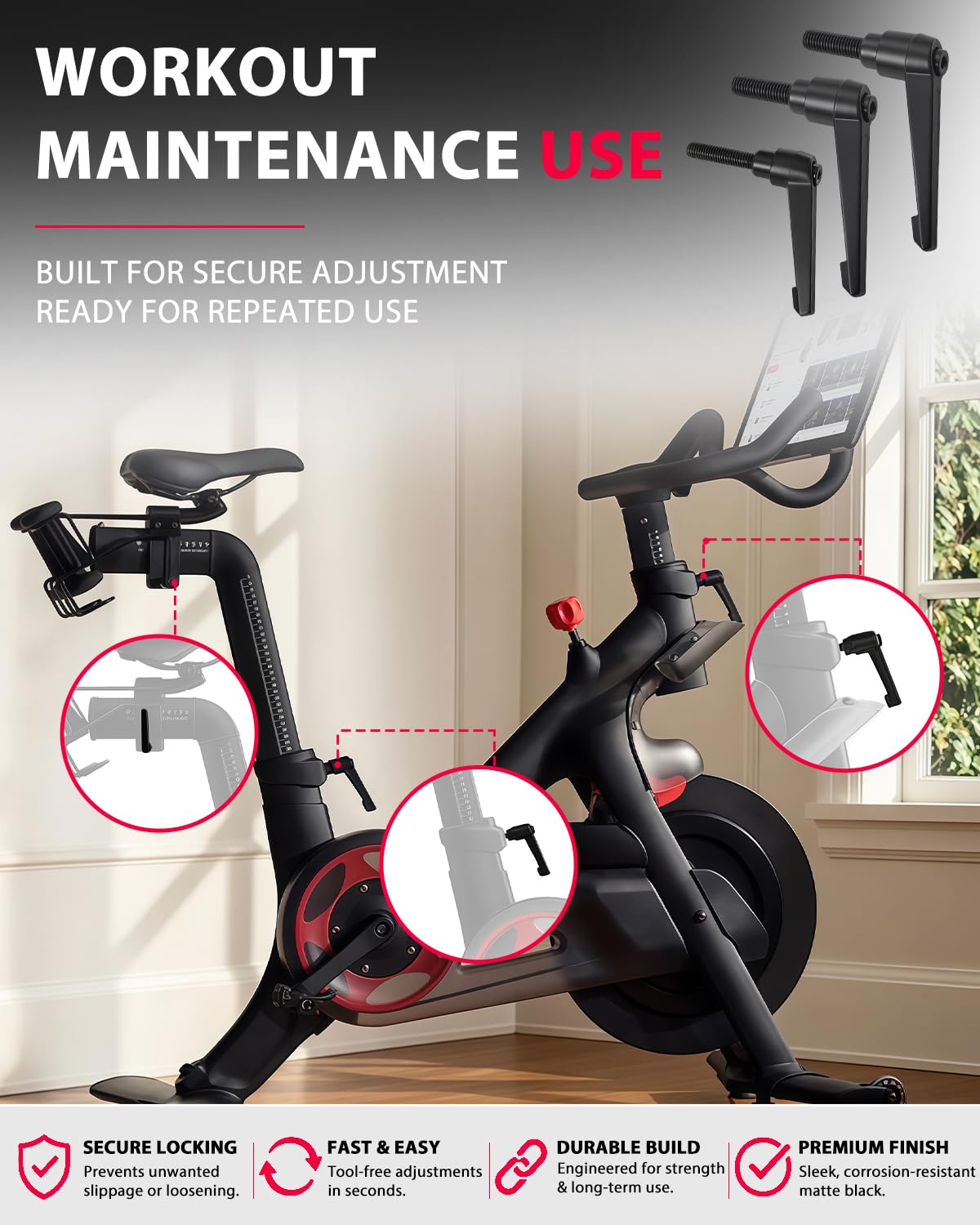 TCVG 3 Pack Metal L-Handle Adjustment Lever Set Compatible with Peloton Bike and Bike+ Seat and Handlebar Adjustment, Includes Screws and Grip