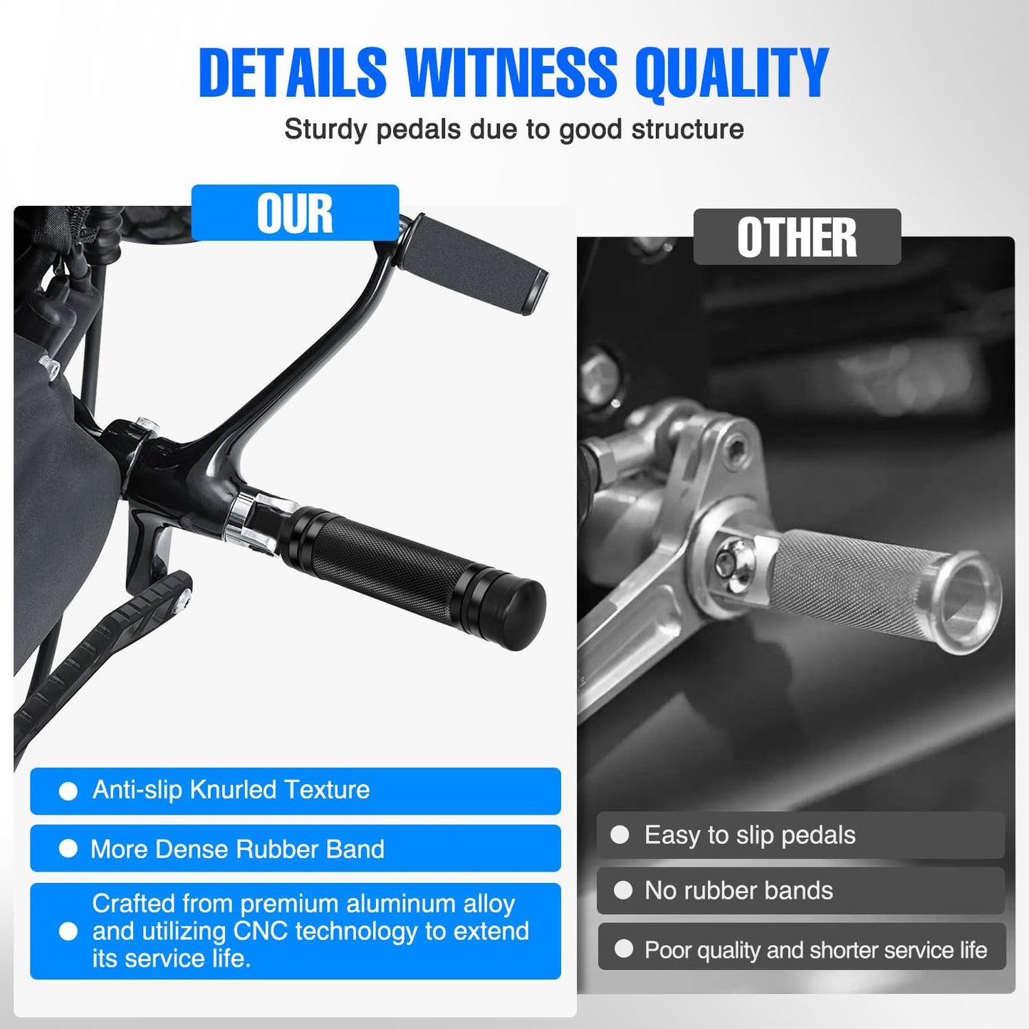 Nilight Motorcycle Foot Pegs Fit for Harley Dyna Sportster Forty Eight Road King Motorcycle Passenger Pedals Footpegs CNC Aluminum Billet Pedal Dirt Bike Footpegs Skidding Foot Rests Pegs, Black