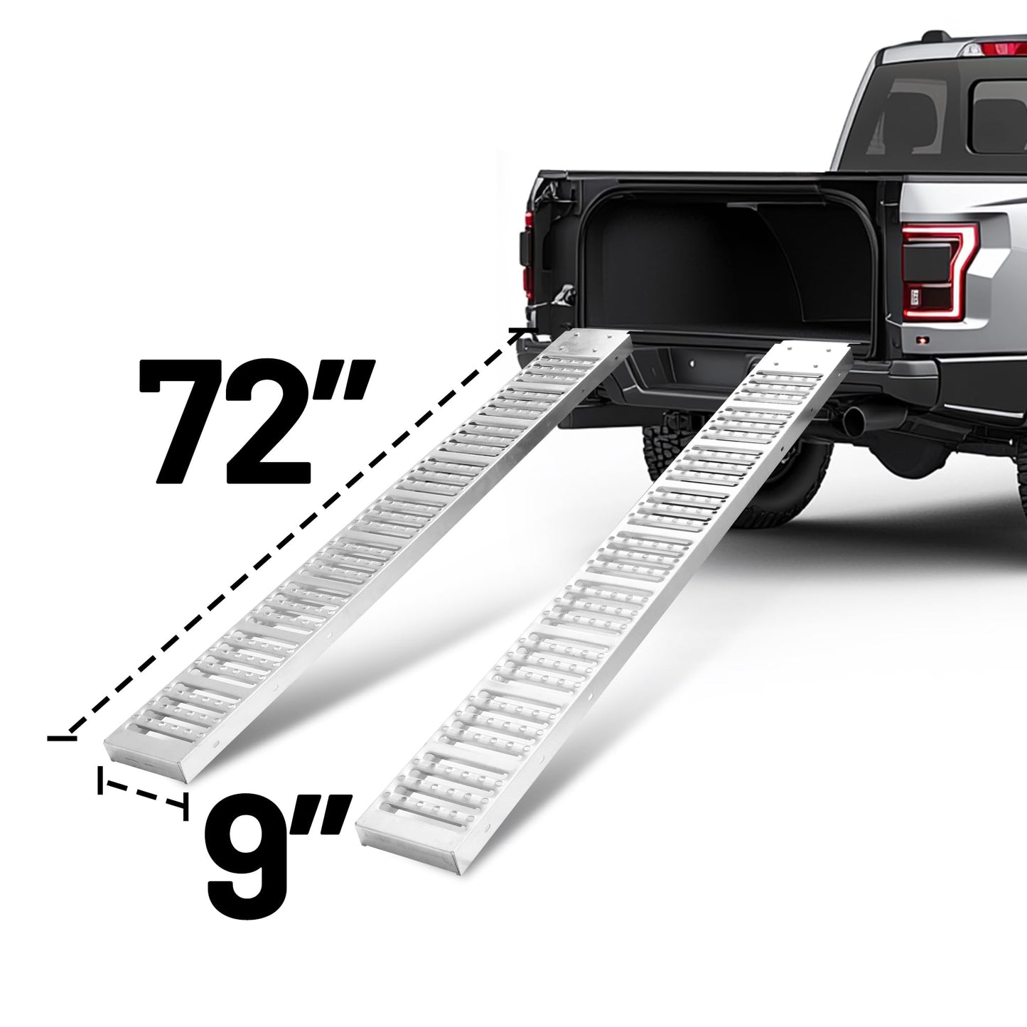 Rockland 72" x 9" Steel Truck Ramps, 1000 LBS Capacity, Portable Trailer Ramps for Motorcycles, Ebikes, Dirtbikes and ATVs, Heavy Duty Loading Ramps Ideal for Trailer Pickup Truck, 2 Pcs