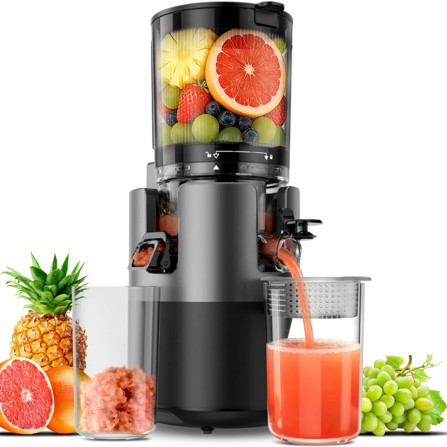 Staweiger Juicer Machines, Cold Press Juicer with 6" Extra Wide Chute, 90oz Capacity, Powerful AC Brushless Motor, High Juice Yield, Quiet Low db, BPA-Free Juicer Press For Whole Vegetables & Fruits