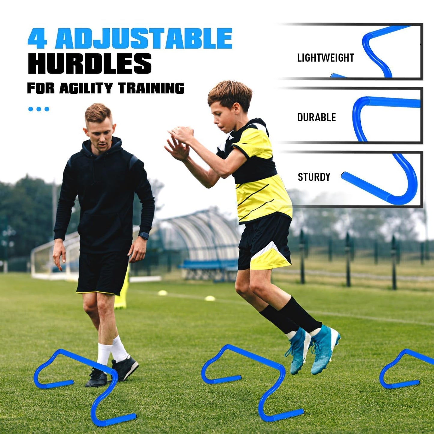 KUTIZE Agility Training Equipment, Soccer Training Equipment, Agility Speed Training Set for Kid Youth Adult, 20FT Agility Ladder, 4 Hurdles,12 Soccer Cones, Jump Rope, Running Parachute, Drill Charts