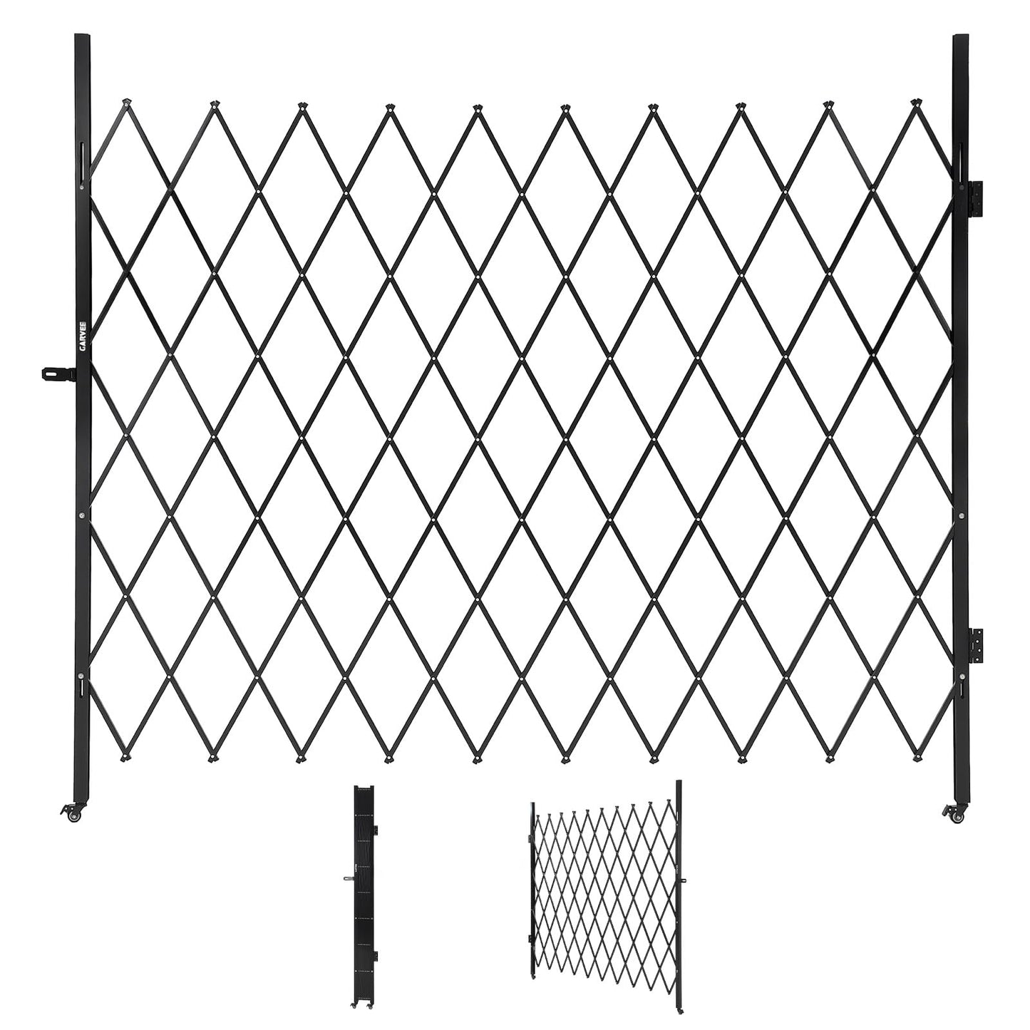 7FT Metal Expandable Mobile Barricade,Industrial Folding Security Gate Driveway Gate, Retractable Retractable Gate Outdoor,Folding Safety Barricade with Casters