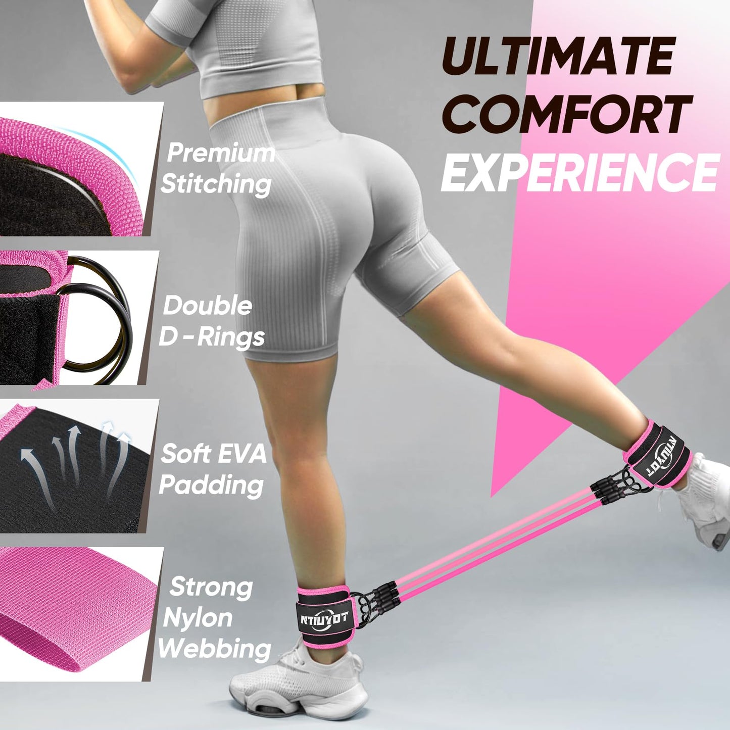NTIUYOT Ankle Resistance Bands with Cuffs,Workout Sets for Women, Resistance Bands for Working Out, Exercise Band for Leg Booty, Home Gym Workout Equipment, Ankle Weights Fitness Band Set