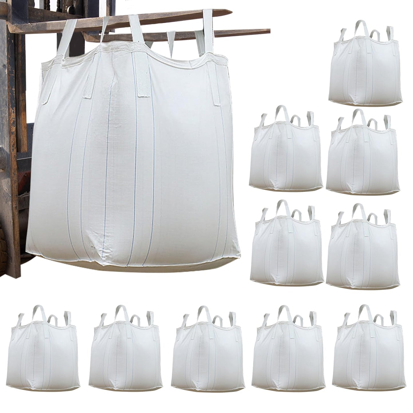 FIBC Bulk Bag Bag 3500lbs 10 Pack 35"L x 35"W x 43"H,1.6 Ton Woven Polypropylene Sacks Flat Bottom Heavy Duty Bulk Bag for Industry Agriculture (10)