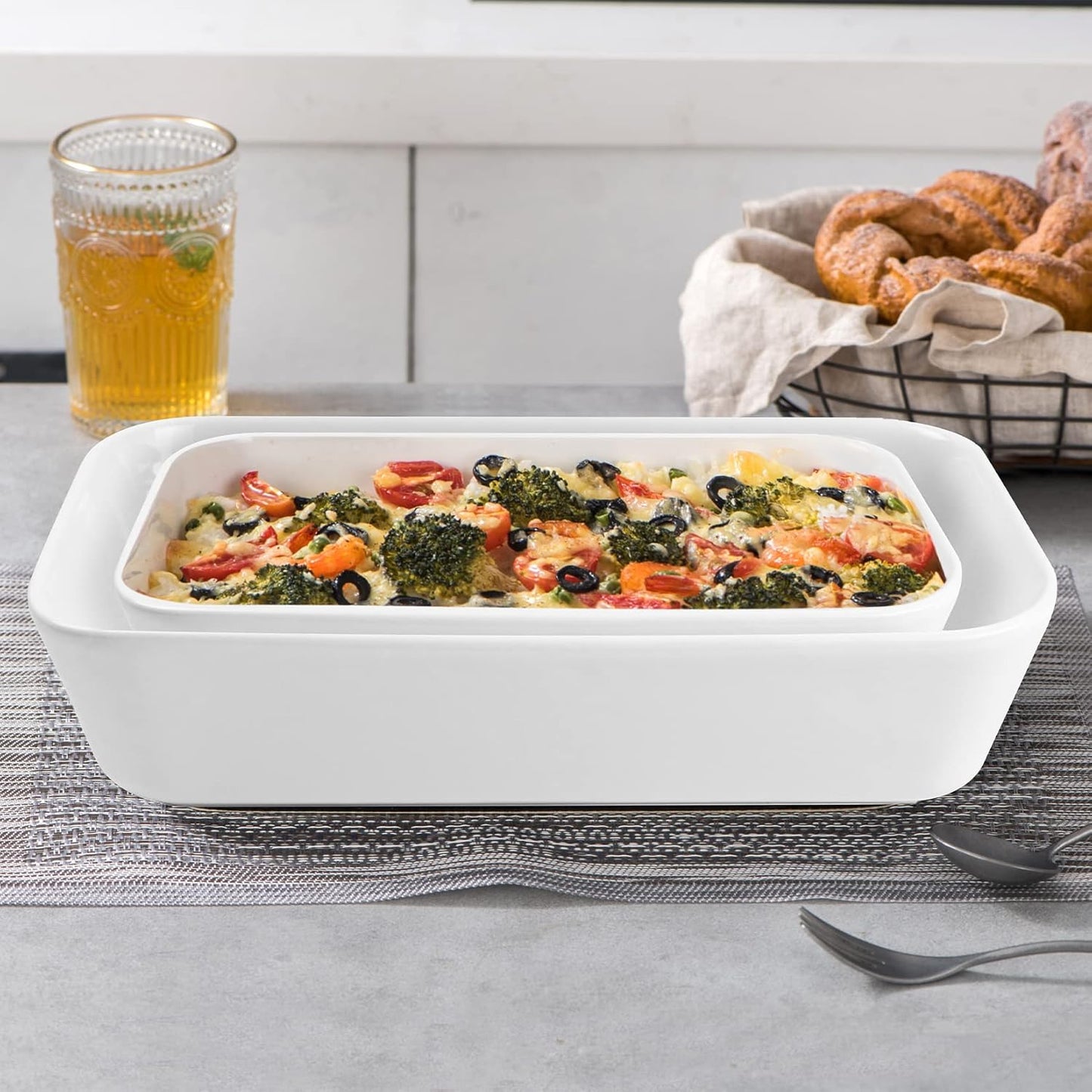 UNICASA Ceramic Oven Dishes - Set of 3 Rectangular Casserole Dishes | Non-Stick, White, 1000/2000/3500 ML