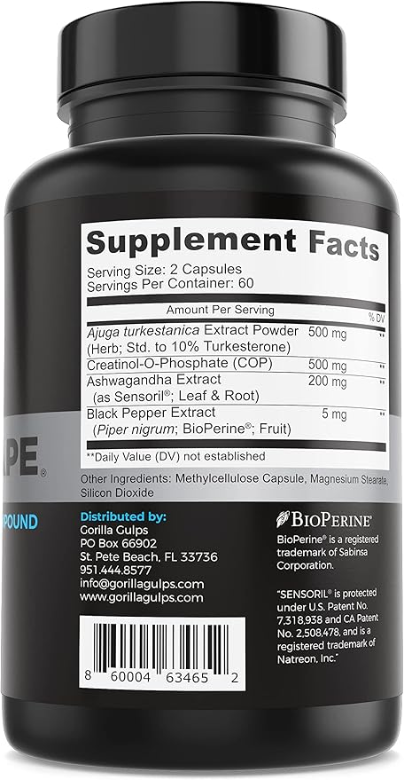 | Anabolic Ape ??Enhanced Turkesterone Compound | Turkesterone, Creatinol-O-Phosphate, Ashwagandha, Bioperine | Lab Tested | 120 Vegan Capsules | Max Strength