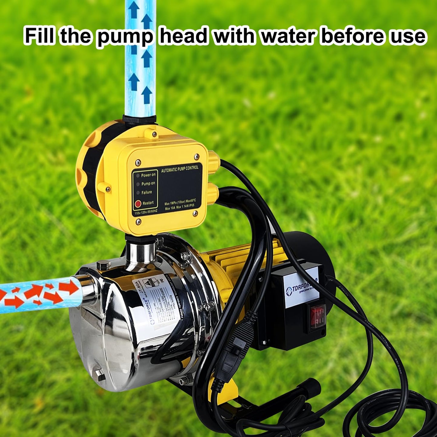TDRSUPER 1 HP Shallow Well Jet Pump with Automatic Pump Control, Smart Pressure Switch System, Stainless Steel Water Pump for Home Garden Irrigation