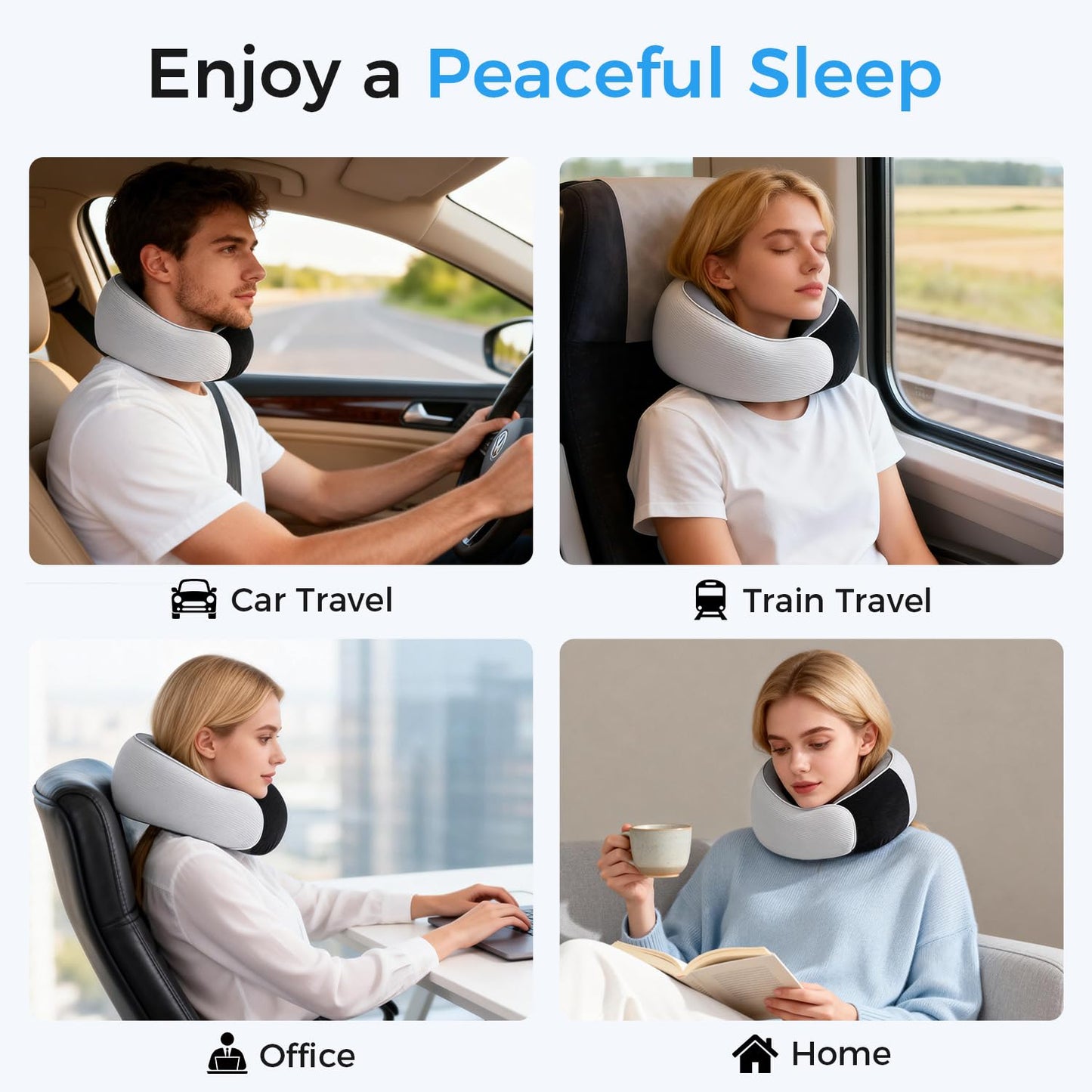 Travel Pillows, 100% Pure Memory Foam Neck Pillow for Airplanes, 360° Head Support, Ergonomic Design, with 3D Eye Mask, Earplugs and Storage Pouch, Airport Travel Essentials for Office, Airplane, Car