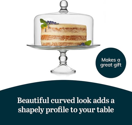 Libbey Selene Glass Cake Stand - Elegant Curved Footed Design with Dome Lid | Perfect for Desserts and More