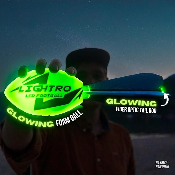 LIGHTRO - Foam Glow in The Dark Football - Super Bright - Smart LEDs - Batteries Included - Football Game for Kids 8 9 10 11 12 - A Perfect Birthday and Summer Gift