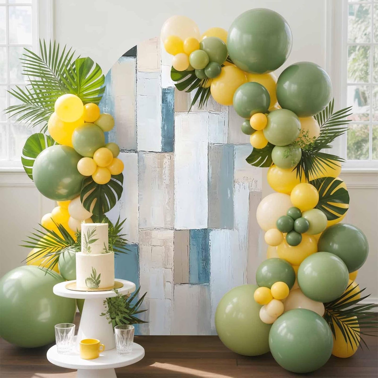 Jnbasdffb 7.2 Abstract Blue Brown Wedding Arch Cover,Stretchy Spandex Arch Backdrop Stand Covers FT,Oil Painting Simple