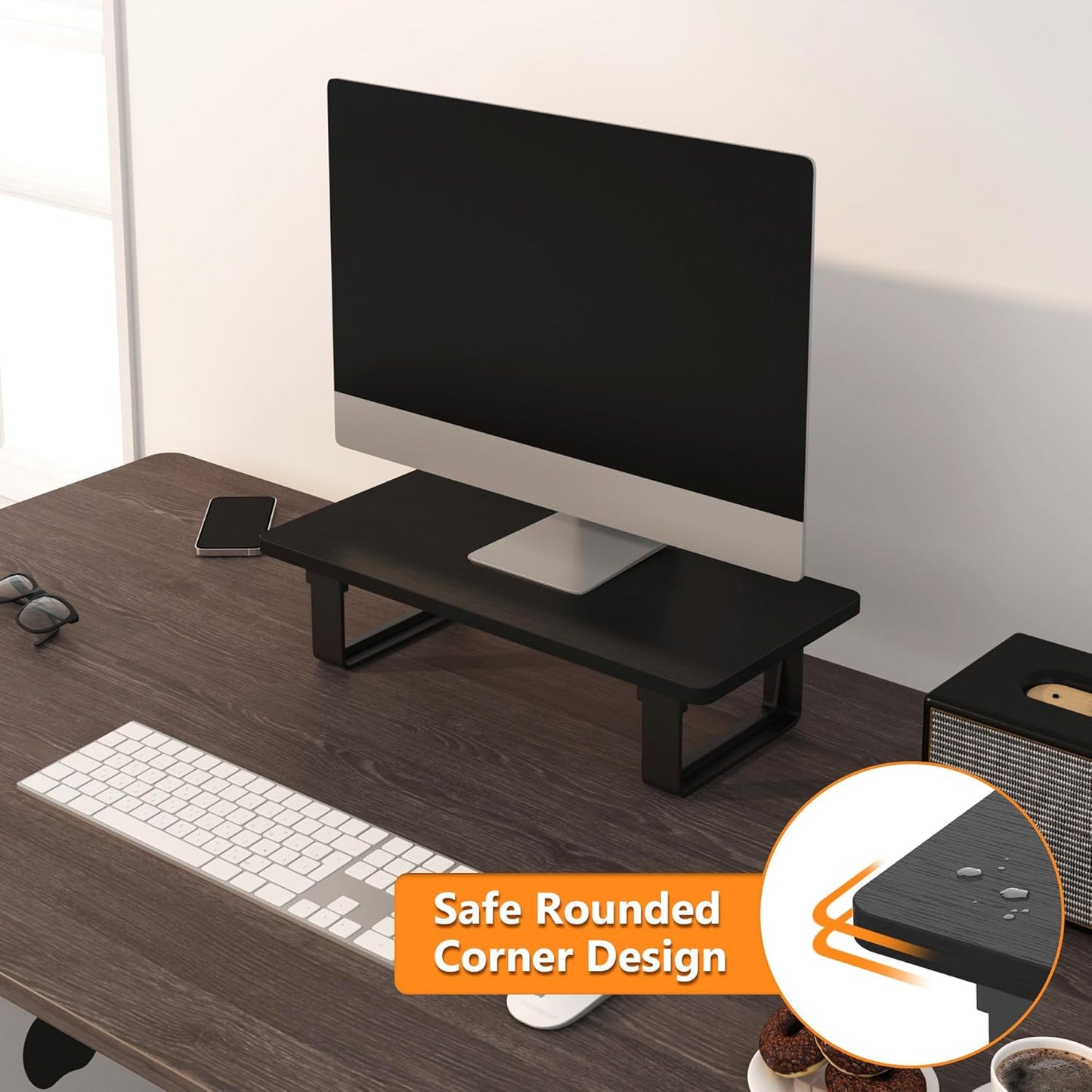 50 LB 1-Step Monitor Stand Riser with Capacity, Stable Wood Computer Monitor Stand for Desk Organizers, Computer Riser