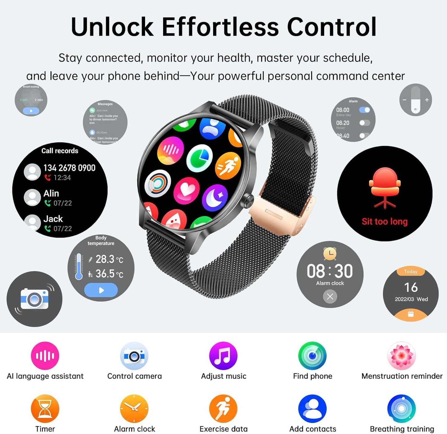 Lefitus 1.27" 130+ IP68 Smart Watches for Men Women(Answer/Make Calls), HD Screen Fitness Tracker with Heart Rate/Sleep