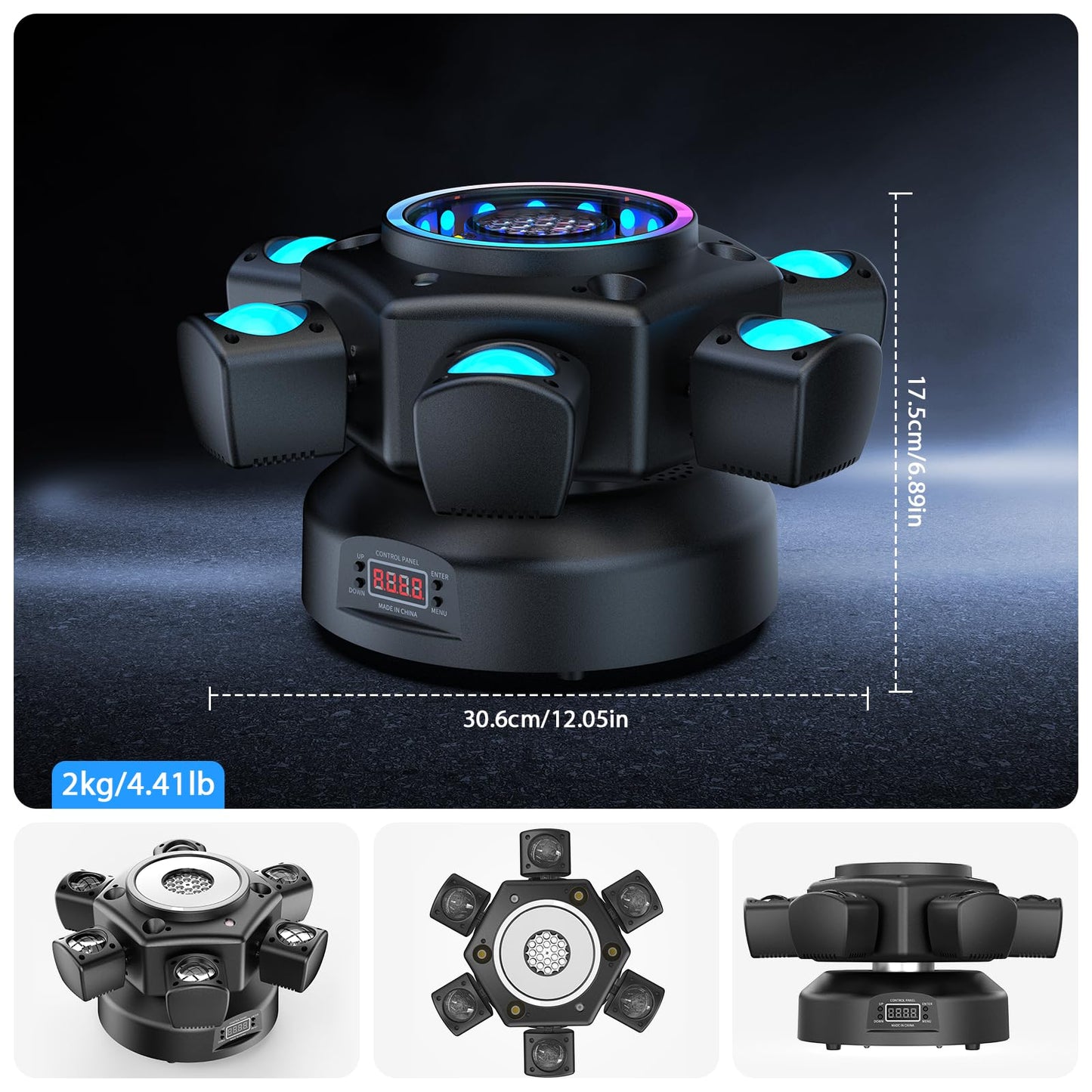 Moving Head DJ Lights 120W 6 Arms 4 in 1 Stage Lights with RGBW Beam,Red Green Starry,Pattern Projection Strobe Effects,Sound Activated DMX512 & Remote for Party Disco Club Wedding Bar