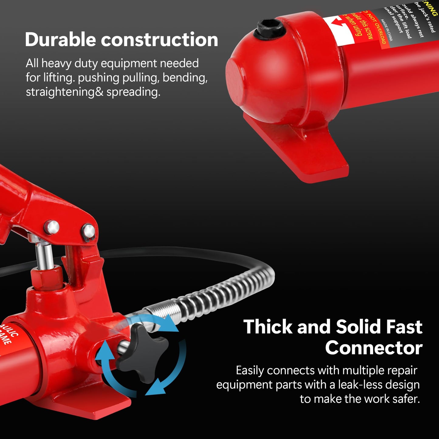 20 Ton Porta Power Kit, Portable Hydraulic Jack with 4.7 ft/1.43 m Oil Hose, 17 Pcs Hydraulic Ram, 44000 Lbs Capacity, Max Lifting Height 5.1" / 130mm, Ram min Height 13" / 330mm