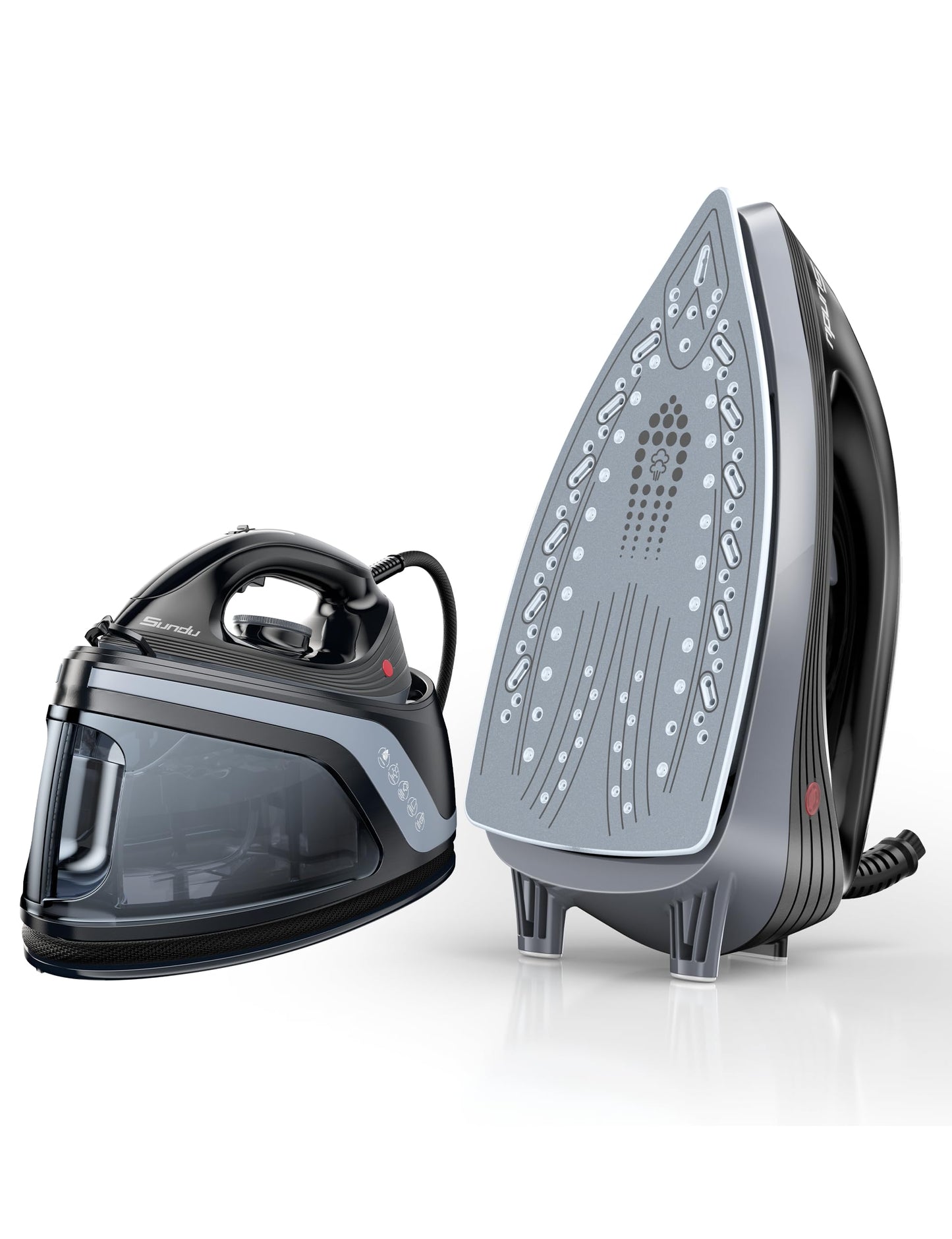 Sundu Steam Iron for Clothes with Rapid Heating Ceramic Coated Soleplate, 1500W with Precise Thermostat Dial, Self-Cleaning, Auto-Off, 44oz Water Tank for Home Clothes Ironing Use,Space Black
