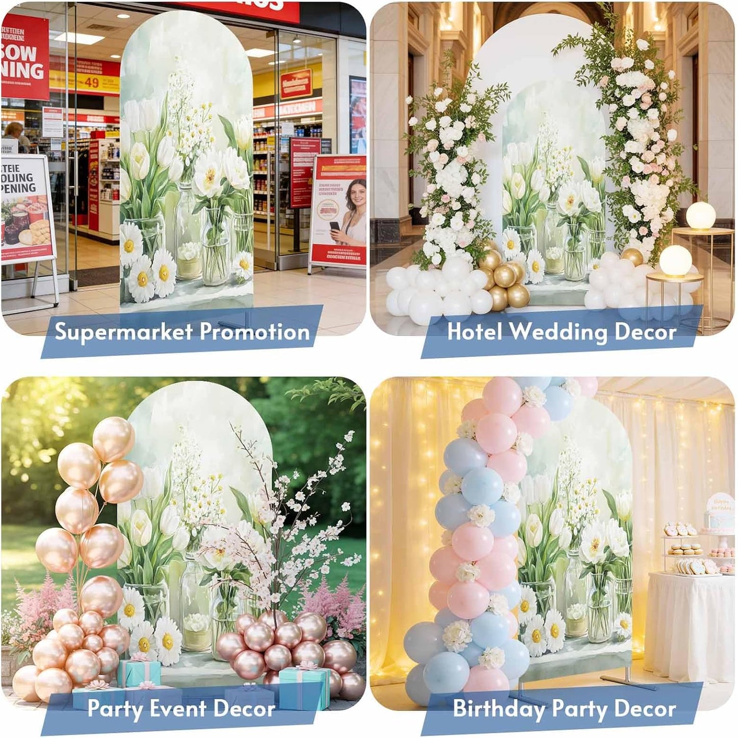 Jnbasdffb 7.2 FT,Summer Green Spring Floral Wedding Arch Cover,Stretchy Spandex Arch Backdrop Stand Covers Flowers