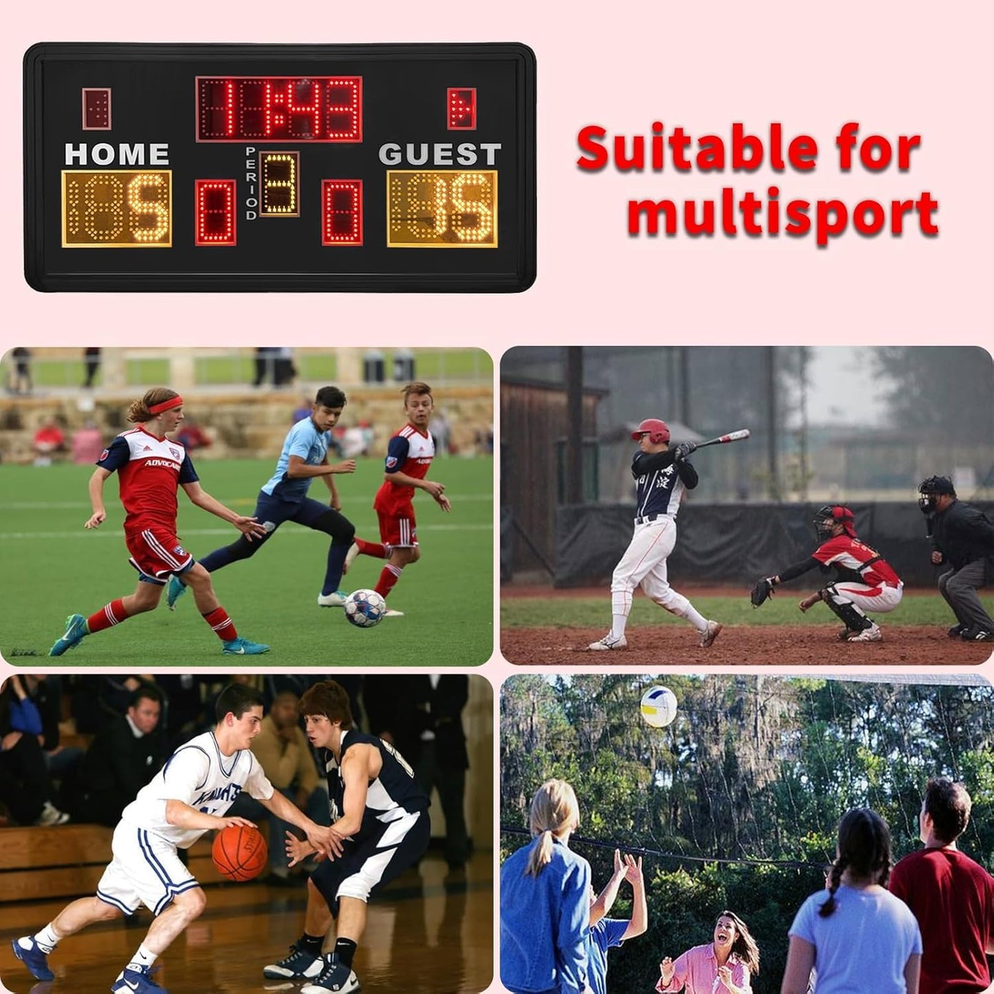 Ousmile Large Electronic Scoreboard, Basketball Scoreboard with Timer, Digital Scoreboard with Remote, Score Keeper with Buzzer