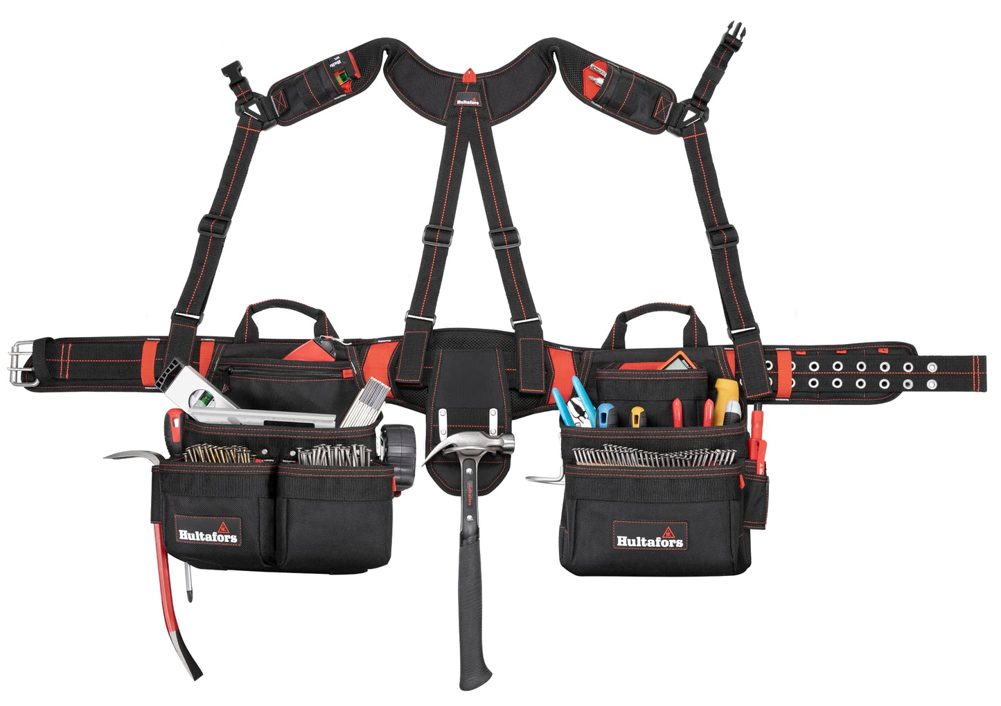 Hultafors Work Gear HT5617 Pro Framer's Combo Apron with Yoke Style Suspenders, Heavy Duty Ballistic Polyester Tool Belt, Gusst-Style Front Pockets, 2 Steel Hammer Loops, Steel Tape Clip, 27 Pockets