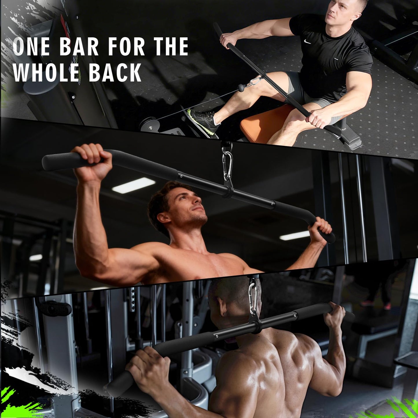 Cable Machine Attachment Set LAT Pulldown Attachments,Cable Machine Accessories for Home Gym Weight Workout Include LAT Pulldown Bar,Double D Bar, Tricep Rope,V Bar (Black-5 pcs)