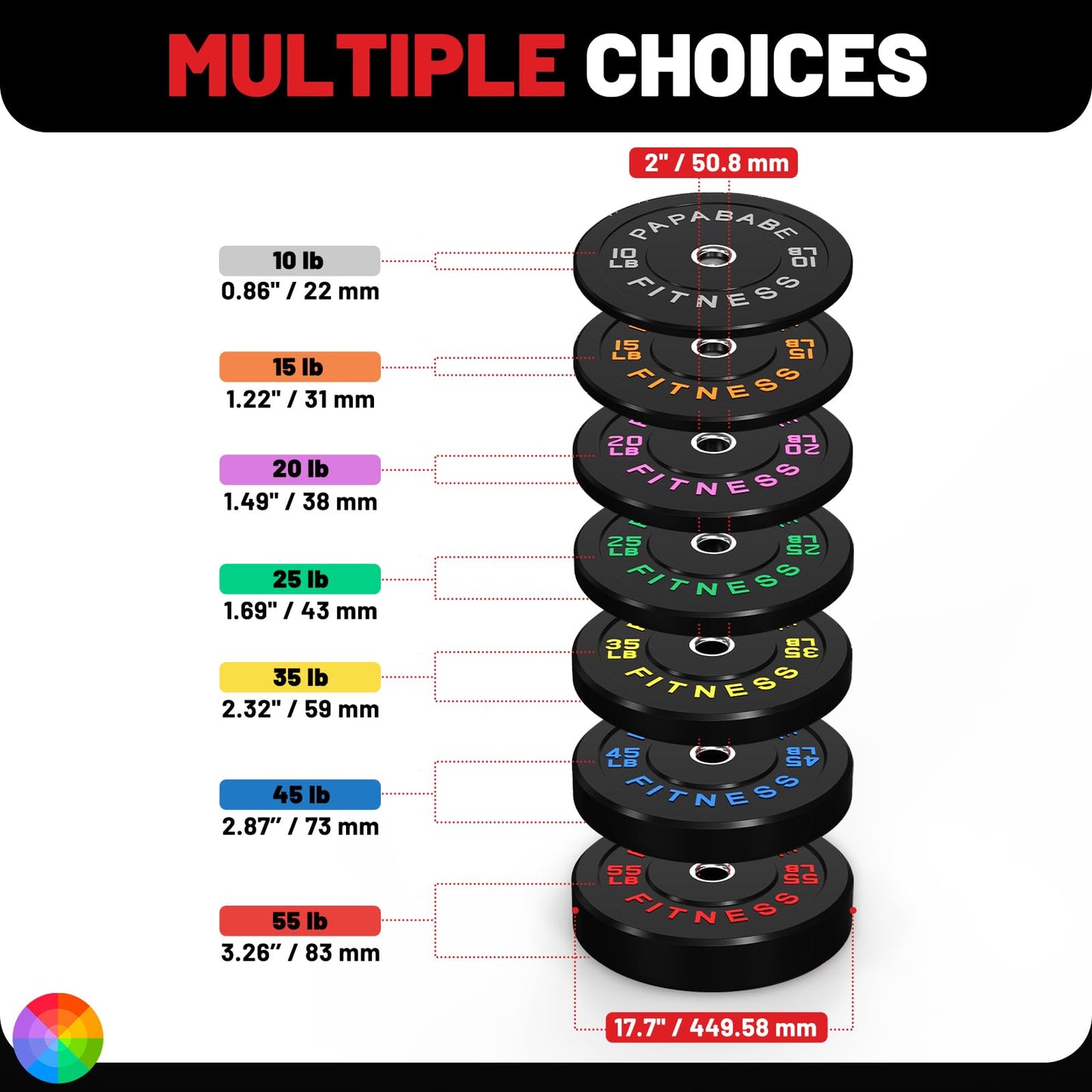 PAPABABE Strength Training Bumper Plates 100lb Set Olympic Weight Plates Rubber Bumper Plates with Steel Insert Home Gym Workout Weights Plates 2 Inch Barbell Weights For General Fitness